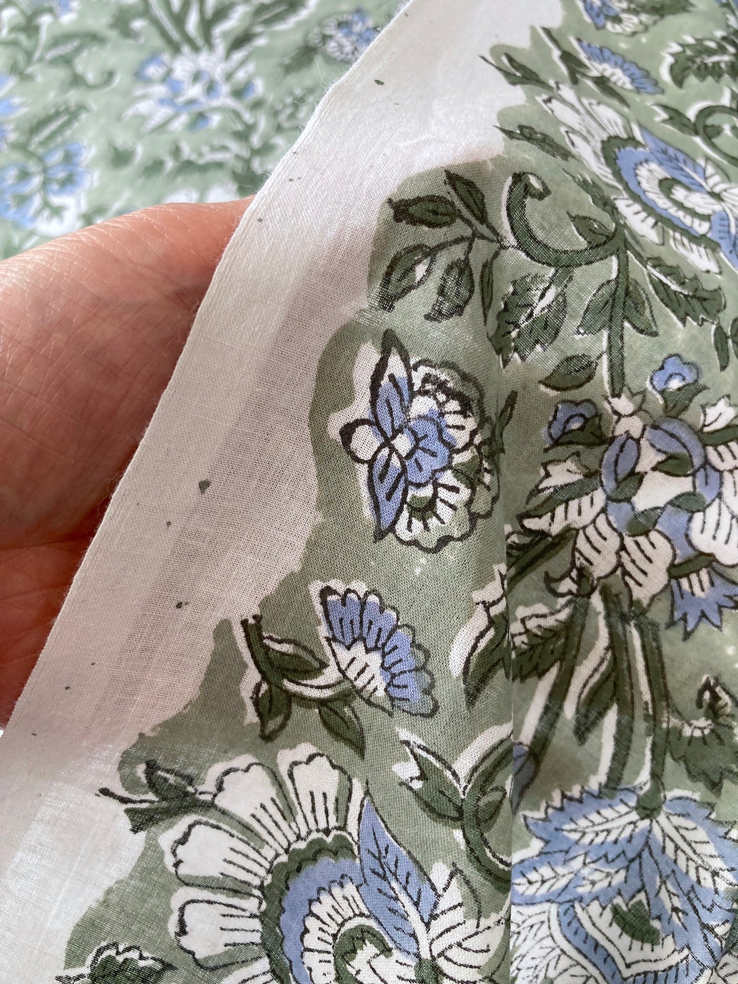 Hand Block Print Sage Green Cotton Fabric #249-18