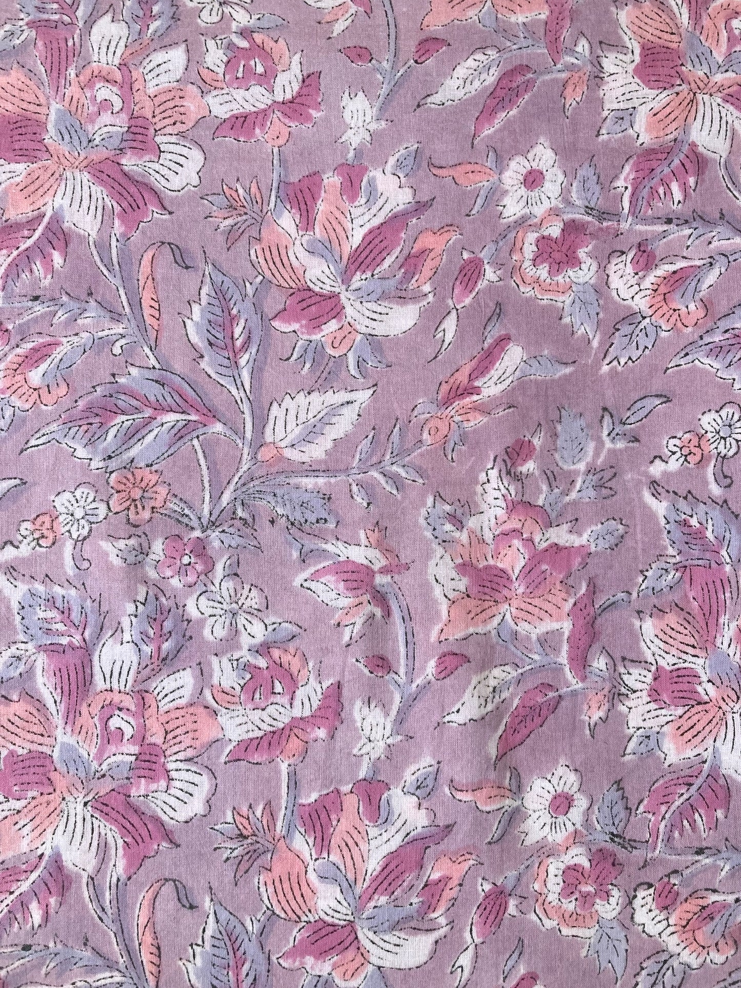 Hand Block Floral Print Grayish Purple Cotton Fabric #249-25