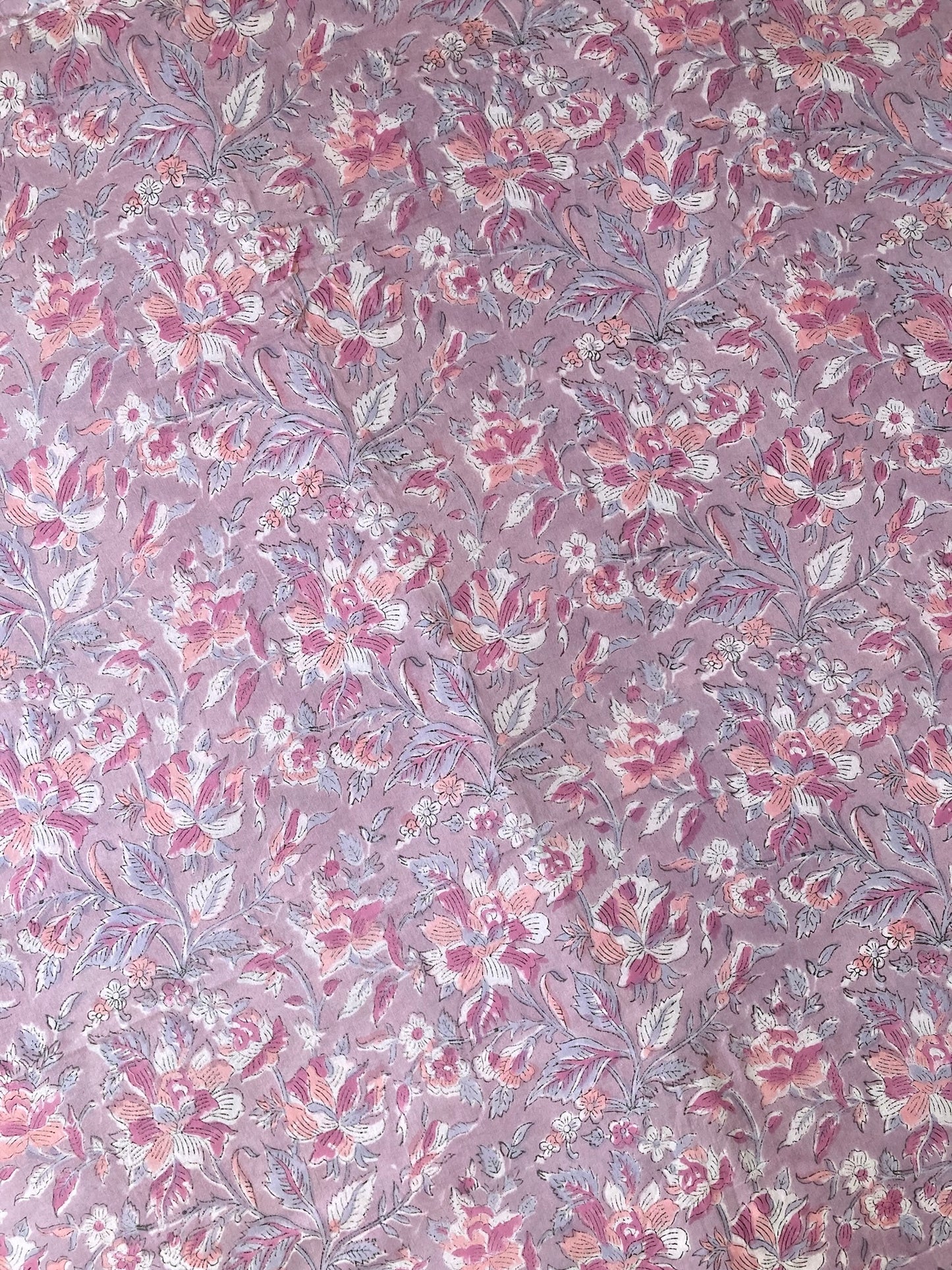 Hand Block Floral Print Grayish Purple Cotton Fabric #249-25