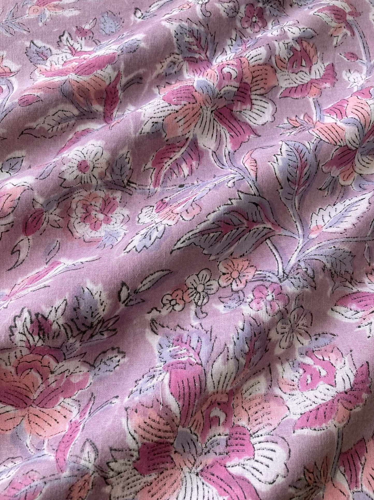 Hand Block Floral Print Grayish Purple Cotton Fabric #249-25