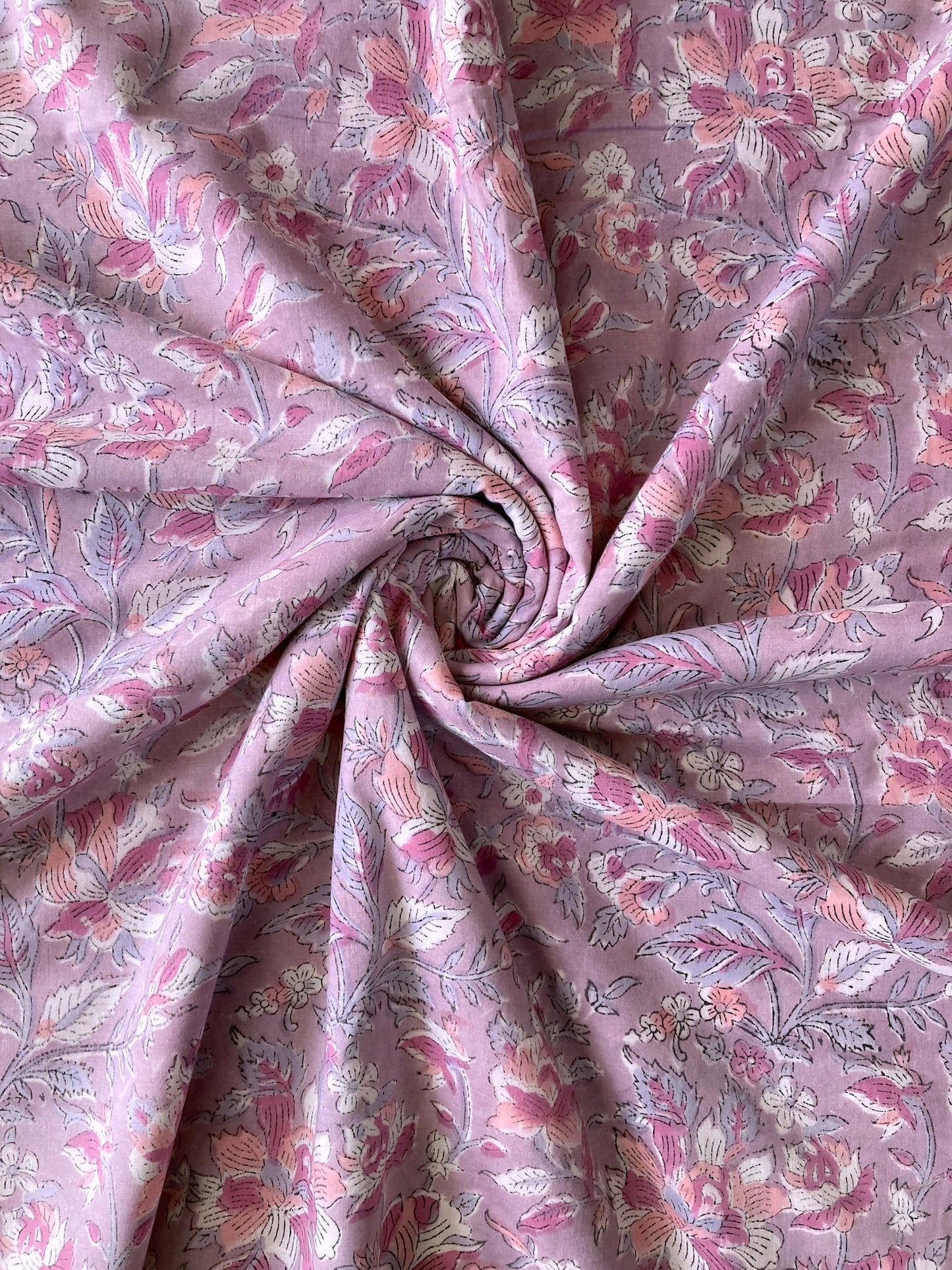 Hand Block Floral Print Grayish Purple Cotton Fabric #249-25