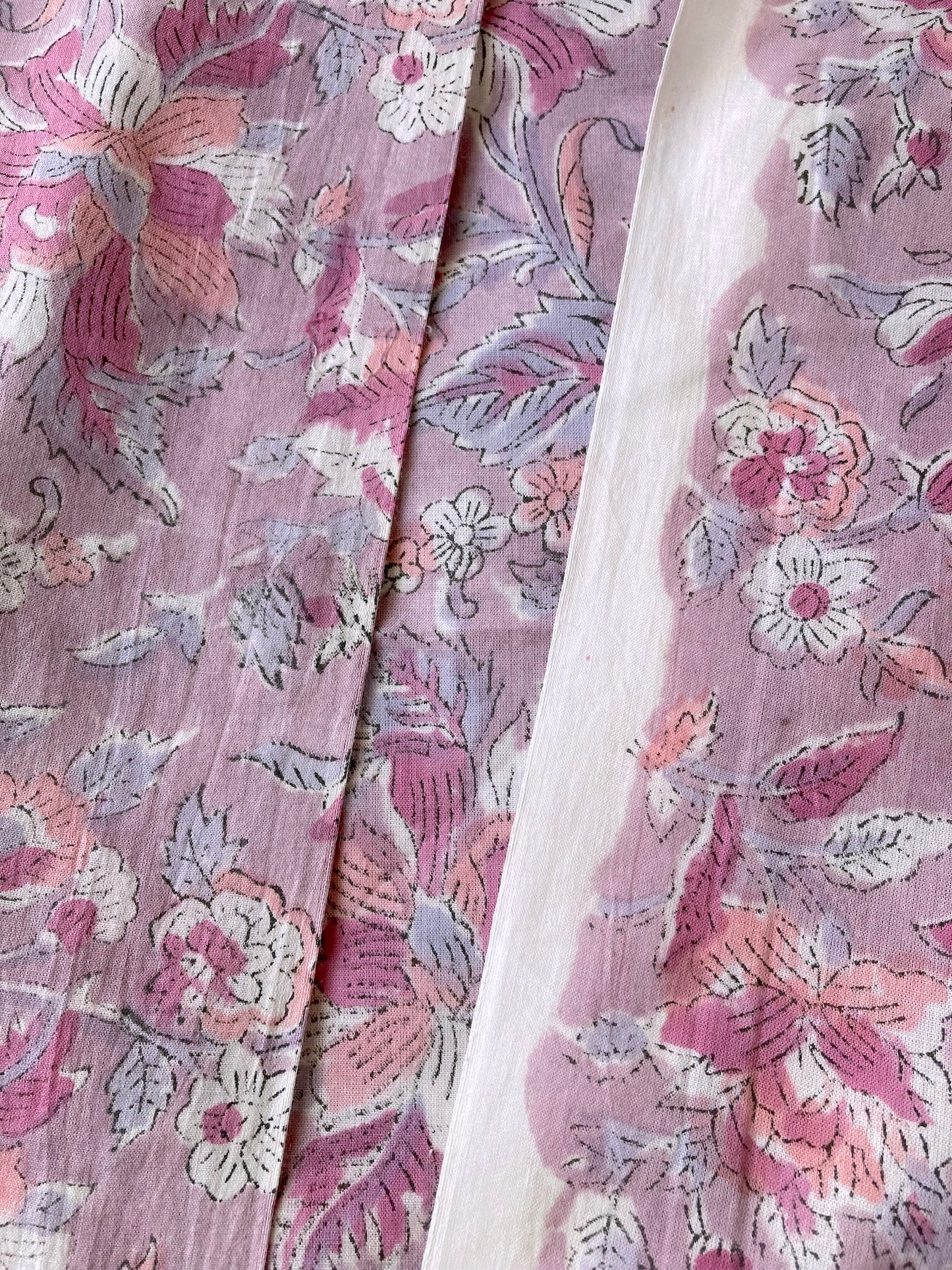 Hand Block Floral Print Grayish Purple Cotton Fabric #249-25
