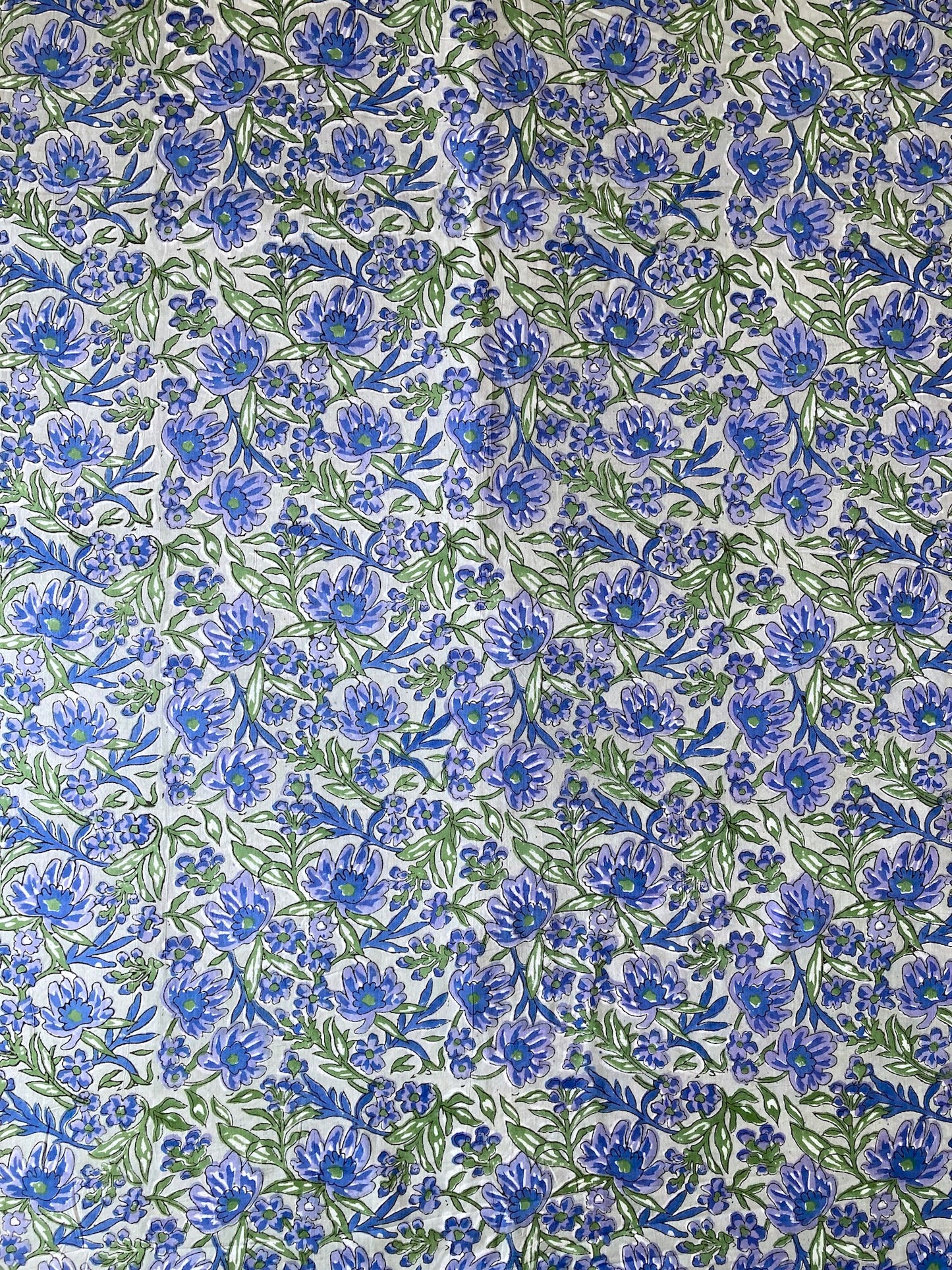 Hand Block Printed Gray Blue Floral Cotton Fabric #257-17