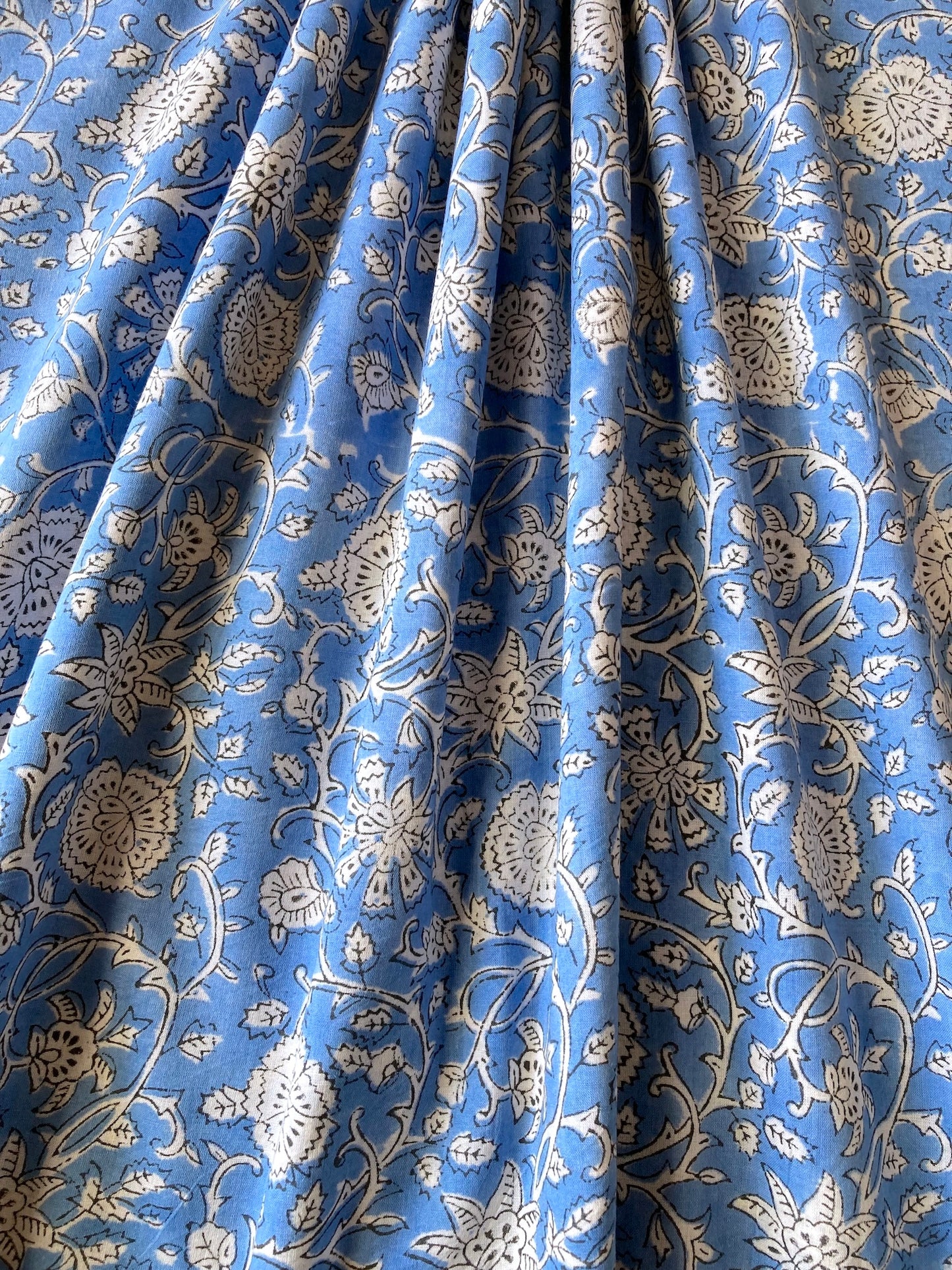 Hand Block Printed Cotton Light Blue Green Fabric #257-24
