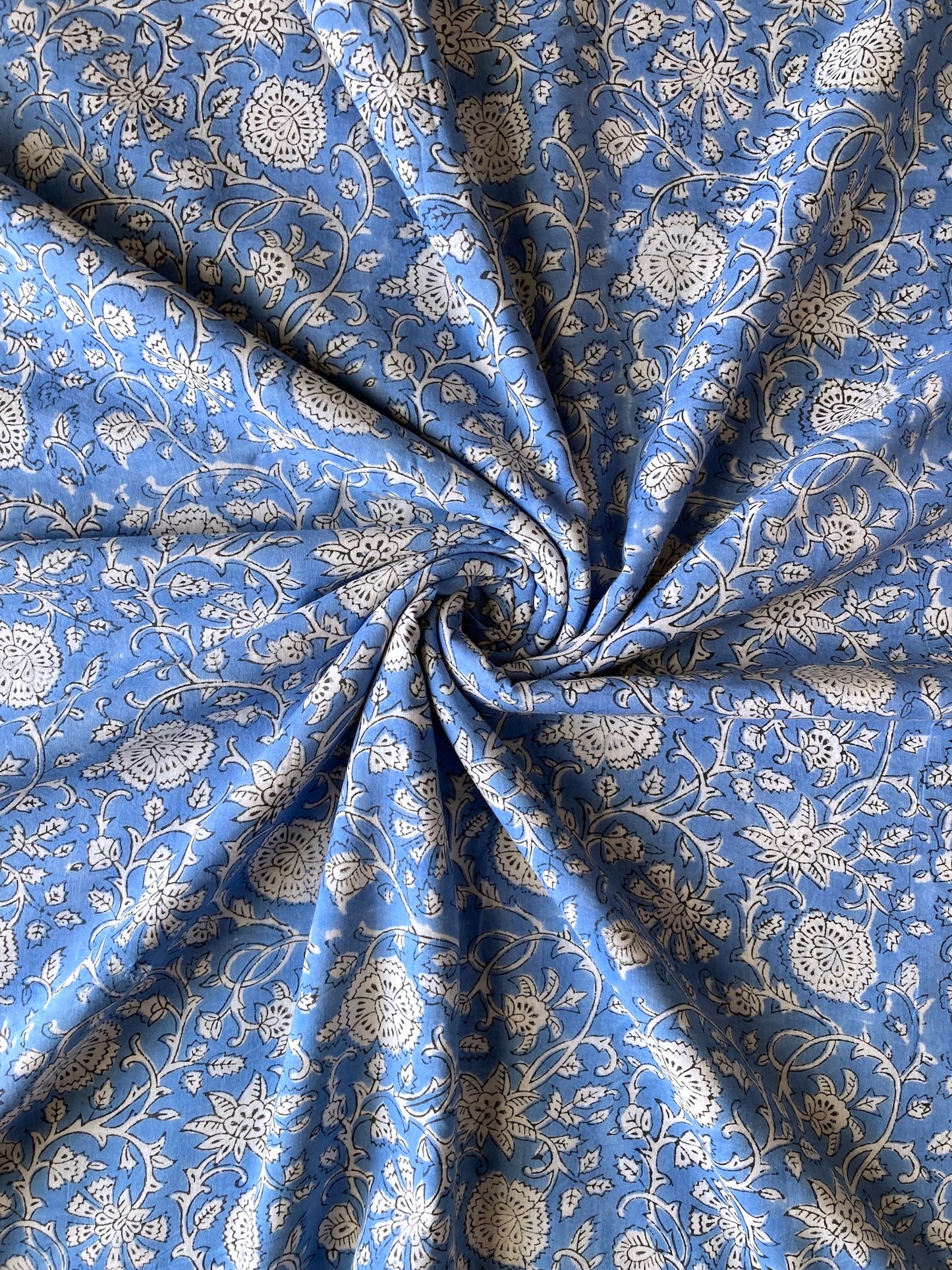 Hand Block Printed Cotton Light Blue Green Fabric #257-24