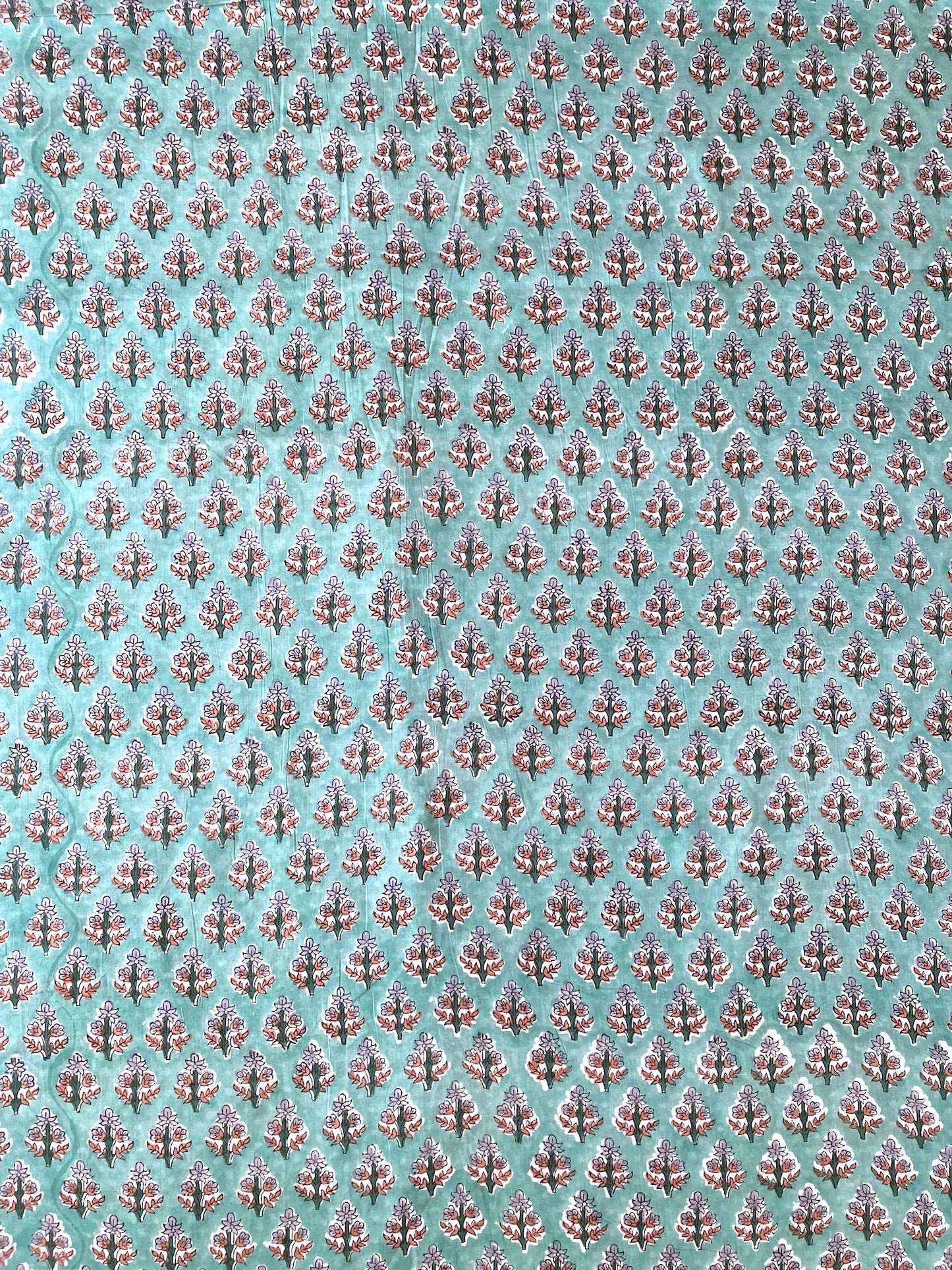 Hand Block Print Turquoise Floral Cotton Fabric #264-11