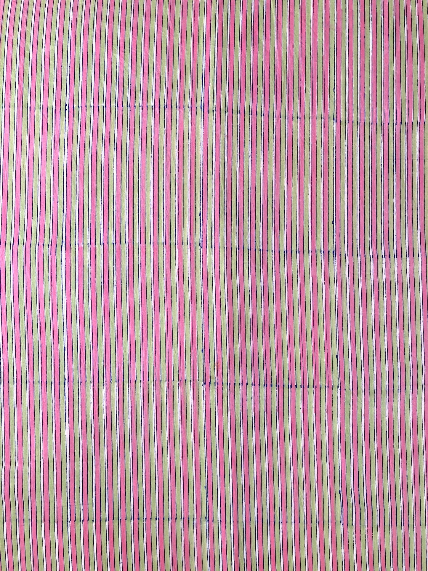 Hand Block Printed Cotton Pink x Mint Green Fabric #264-14
