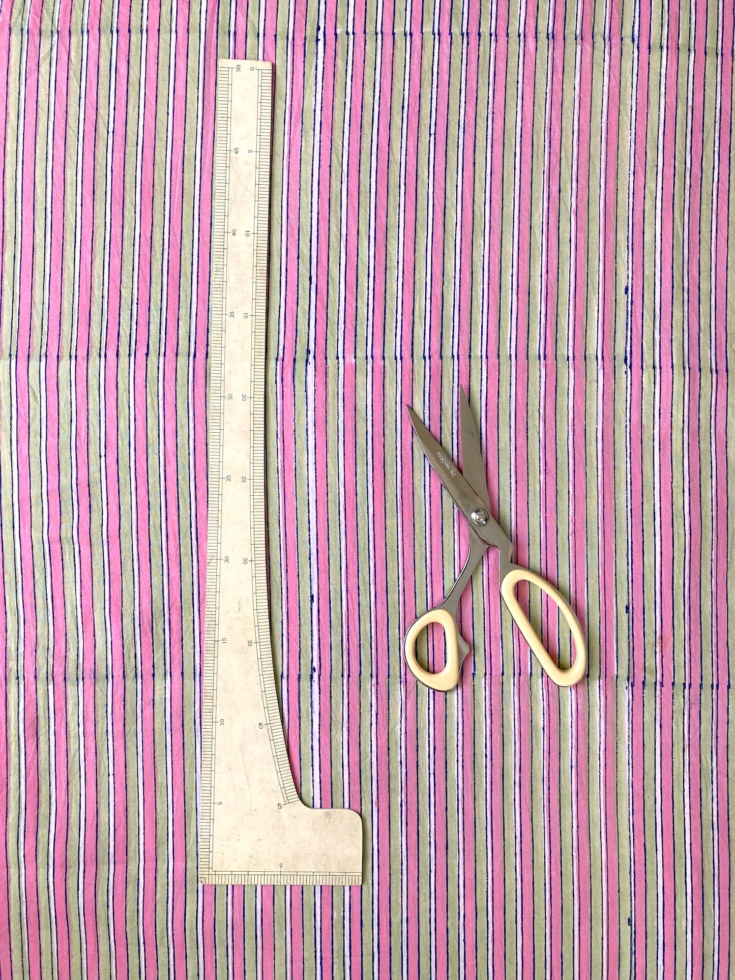 Hand Block Printed Cotton Pink x Mint Green Fabric #264-14