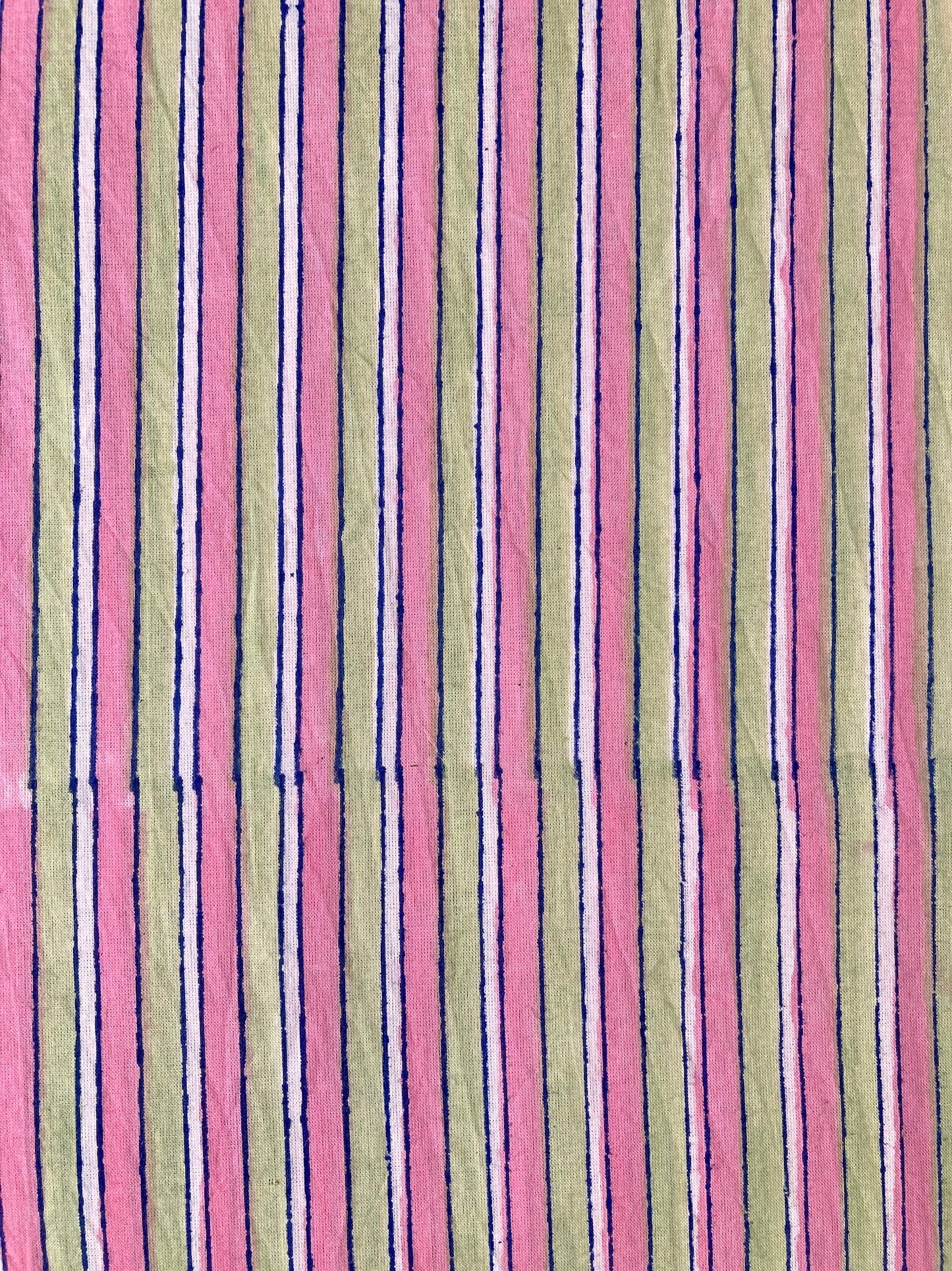 Hand Block Printed Cotton Pink x Mint Green Fabric #264-14