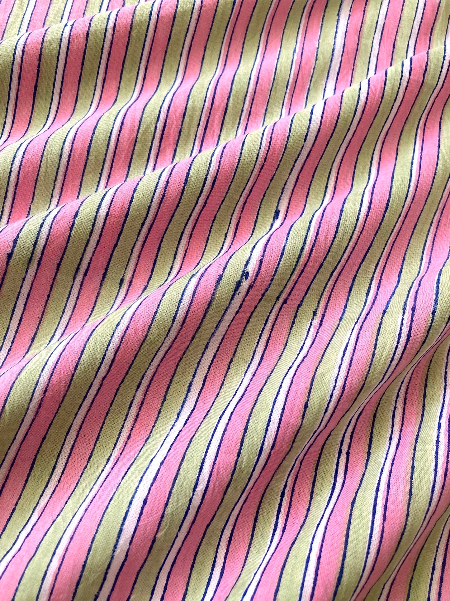 Hand Block Printed Cotton Pink x Mint Green Fabric #264-14