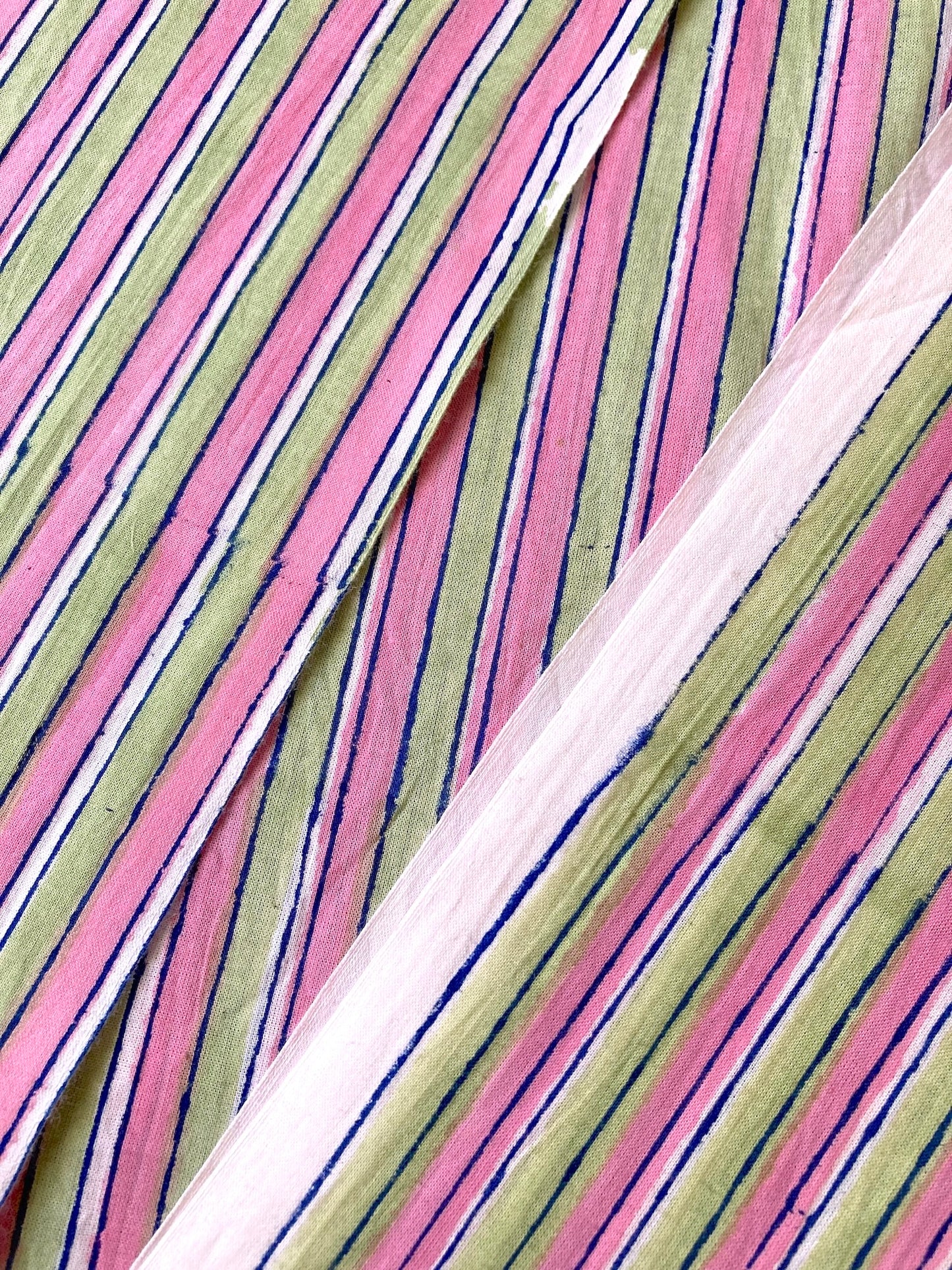 Hand Block Printed Cotton Pink x Mint Green Fabric #264-14