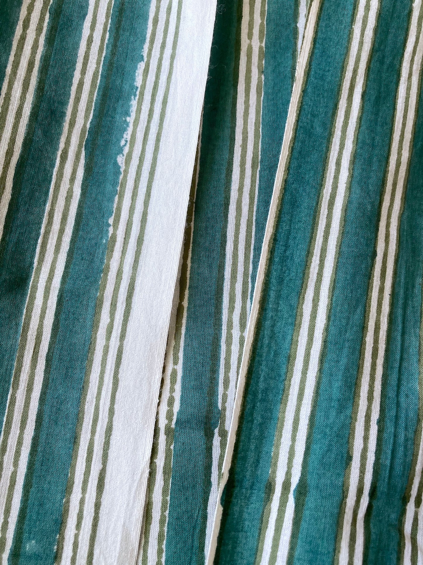 ハンドブロックプリント フォレストグリーンストライプ  コットン生地 #273-9