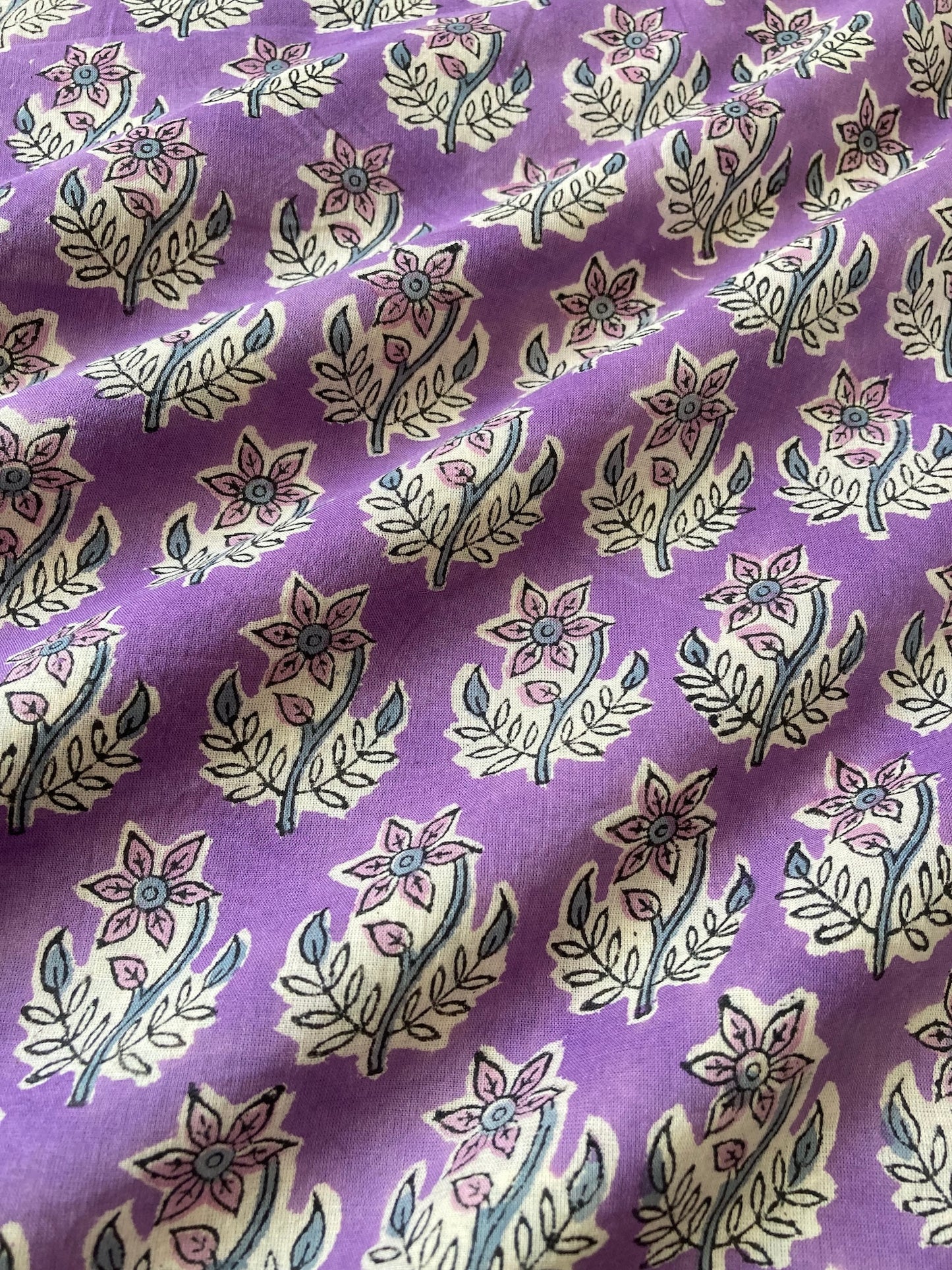 ハンドブロックプリント パープル コットンプリント生地  #264-7