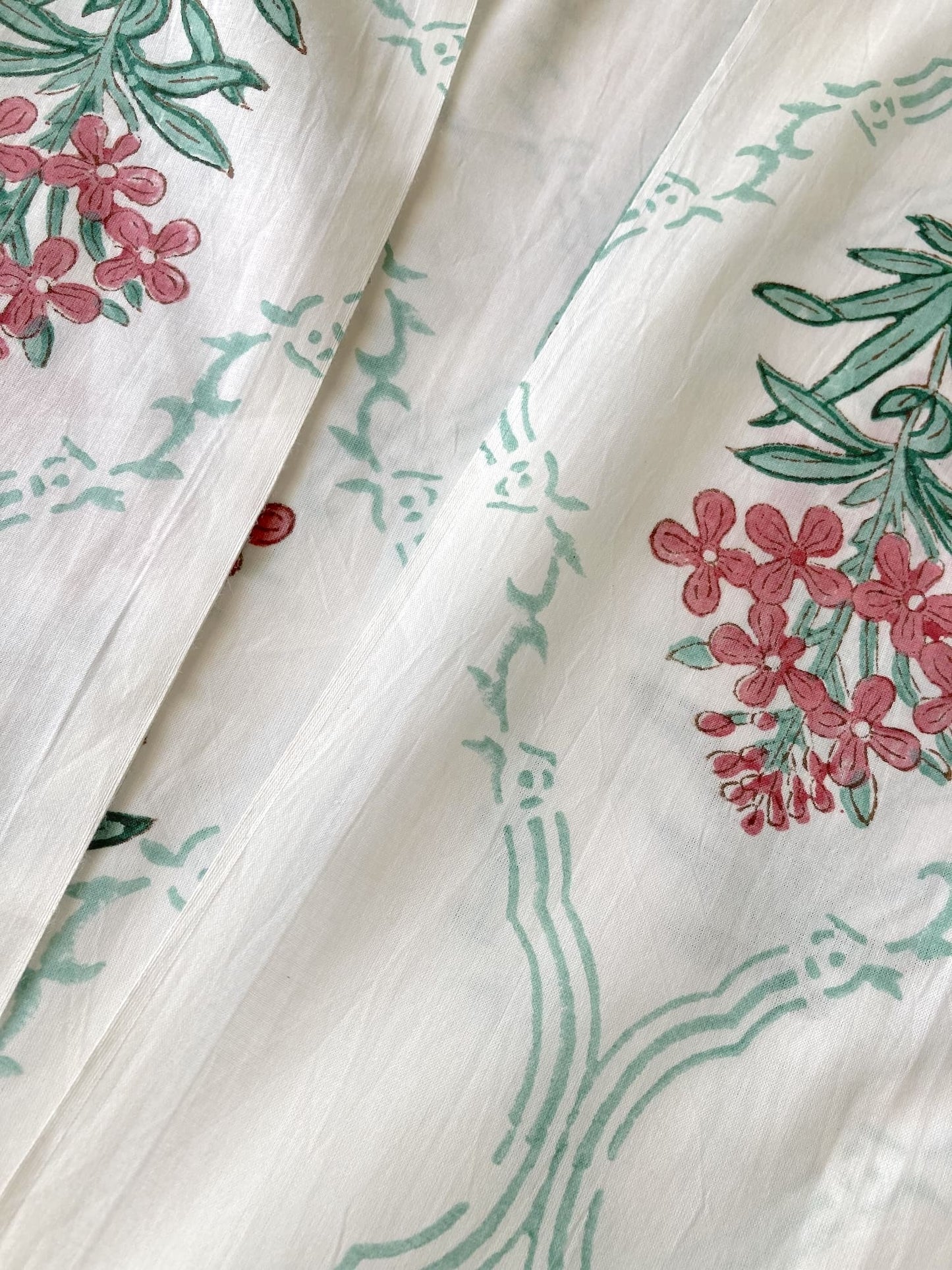 Hand Block Print Flower and Tree Cotton Fabric #272-14