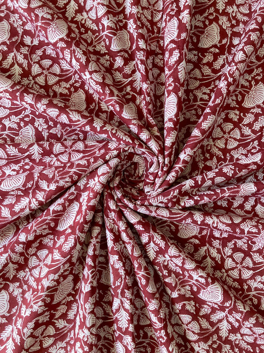 Hand Block Printed Cotton Fabric Burgundy #272-15