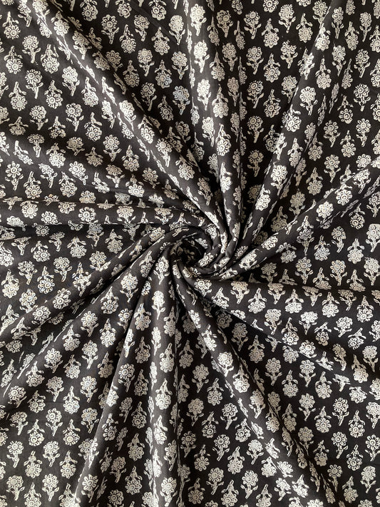 ハンドブロックプリント ブラック 小花 コットンプリント生地  #287-11