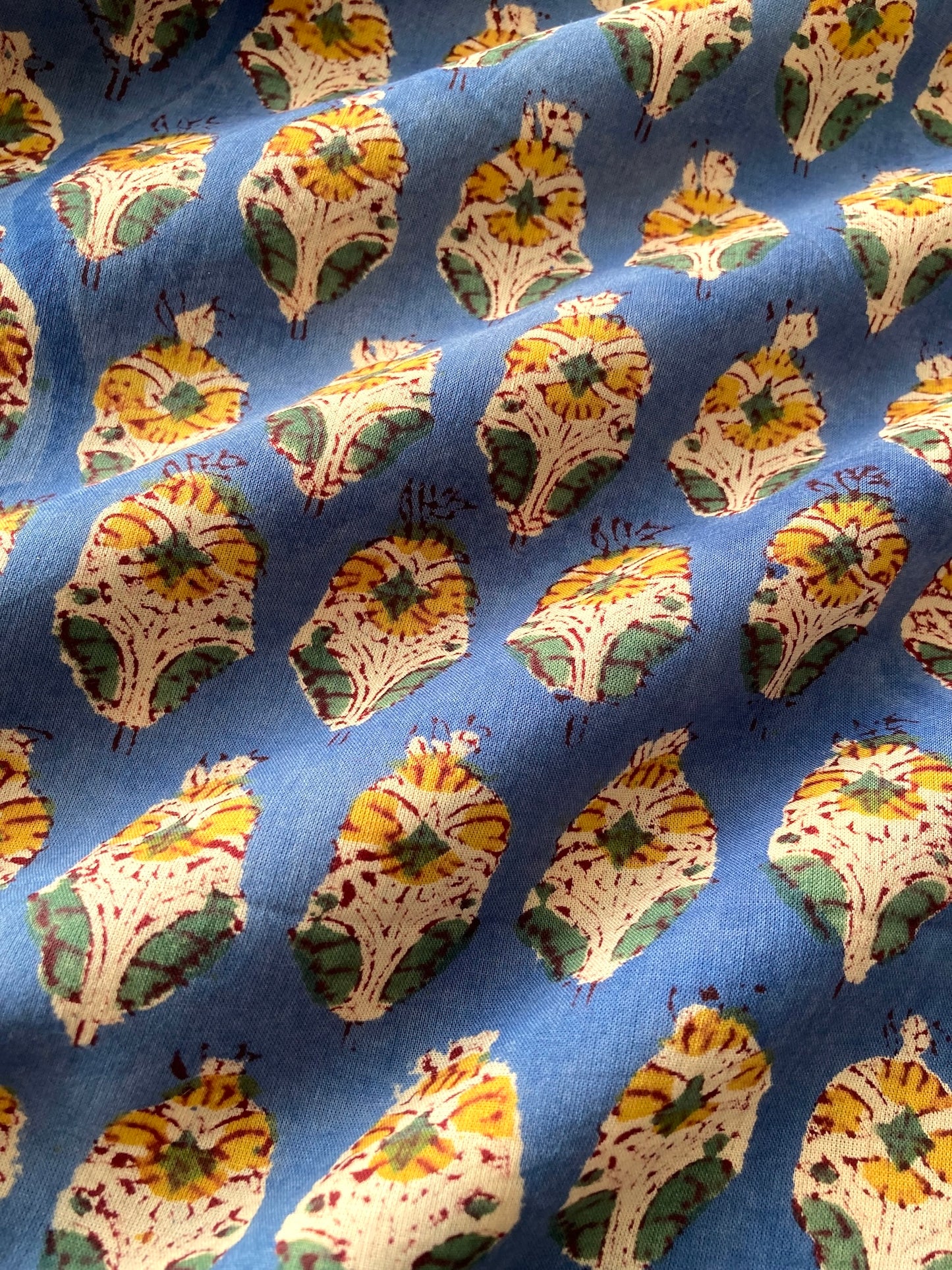 ハンドブロックプリント ブルー コットンプリント生地  #287-6