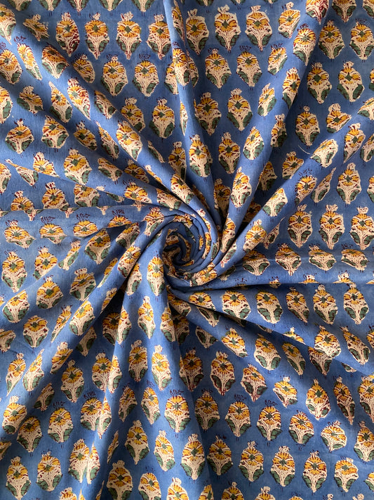 ハンドブロックプリント ブルー コットンプリント生地  #287-6