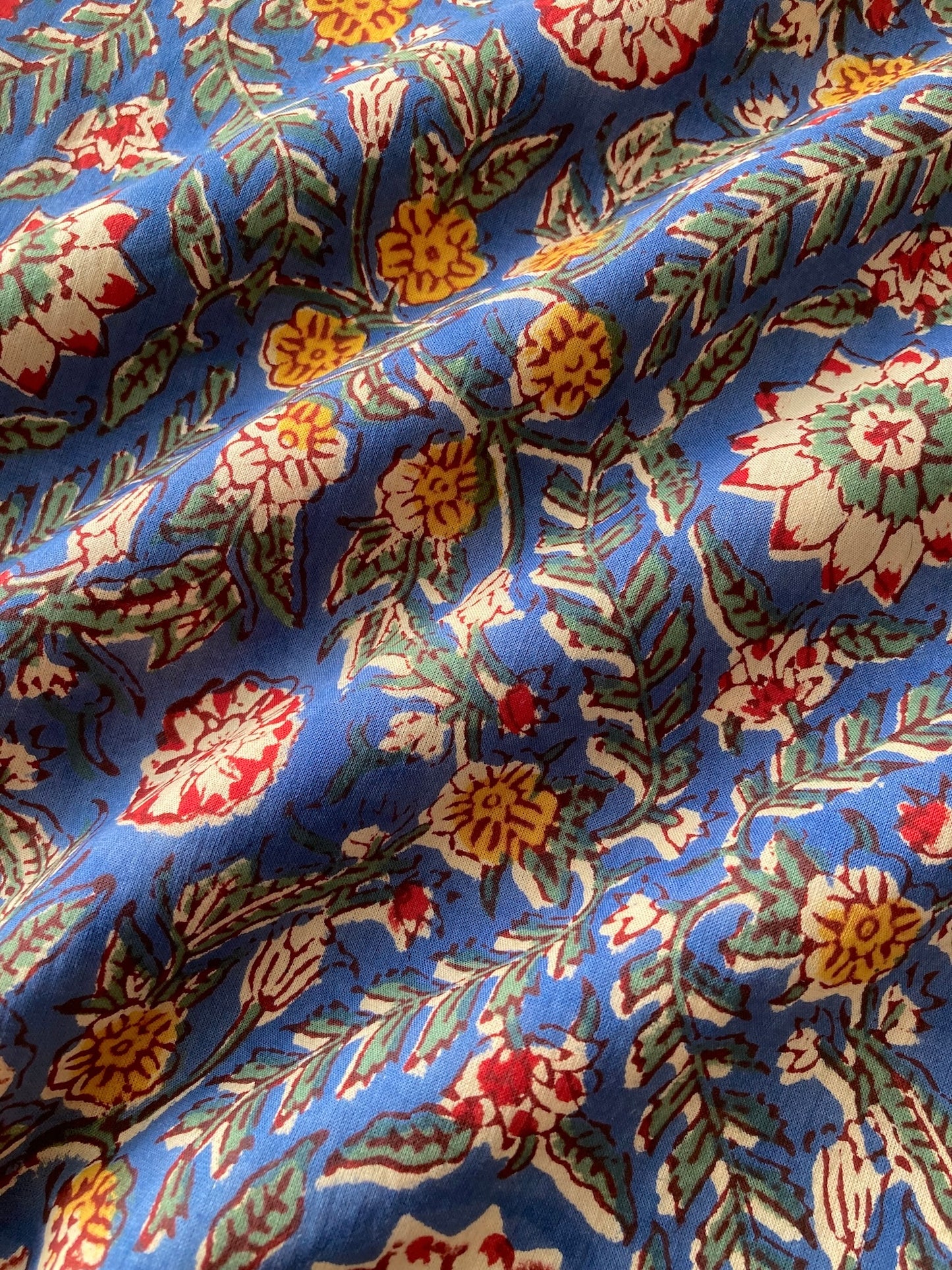 ハンドブロックプリント ブルー コットンプリント生地  #287-8