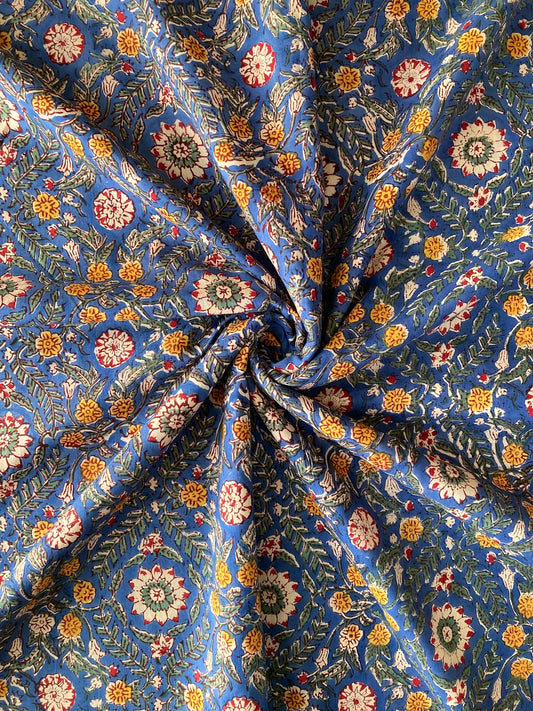 ハンドブロックプリント ブルー コットンプリント生地  #287-8