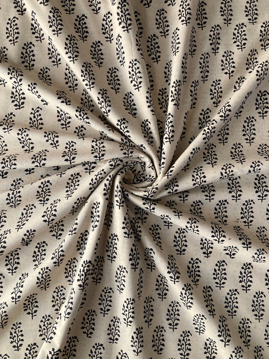 ハンドブロックプリント 生成り x ブラック コットンプリント生地  #287-9