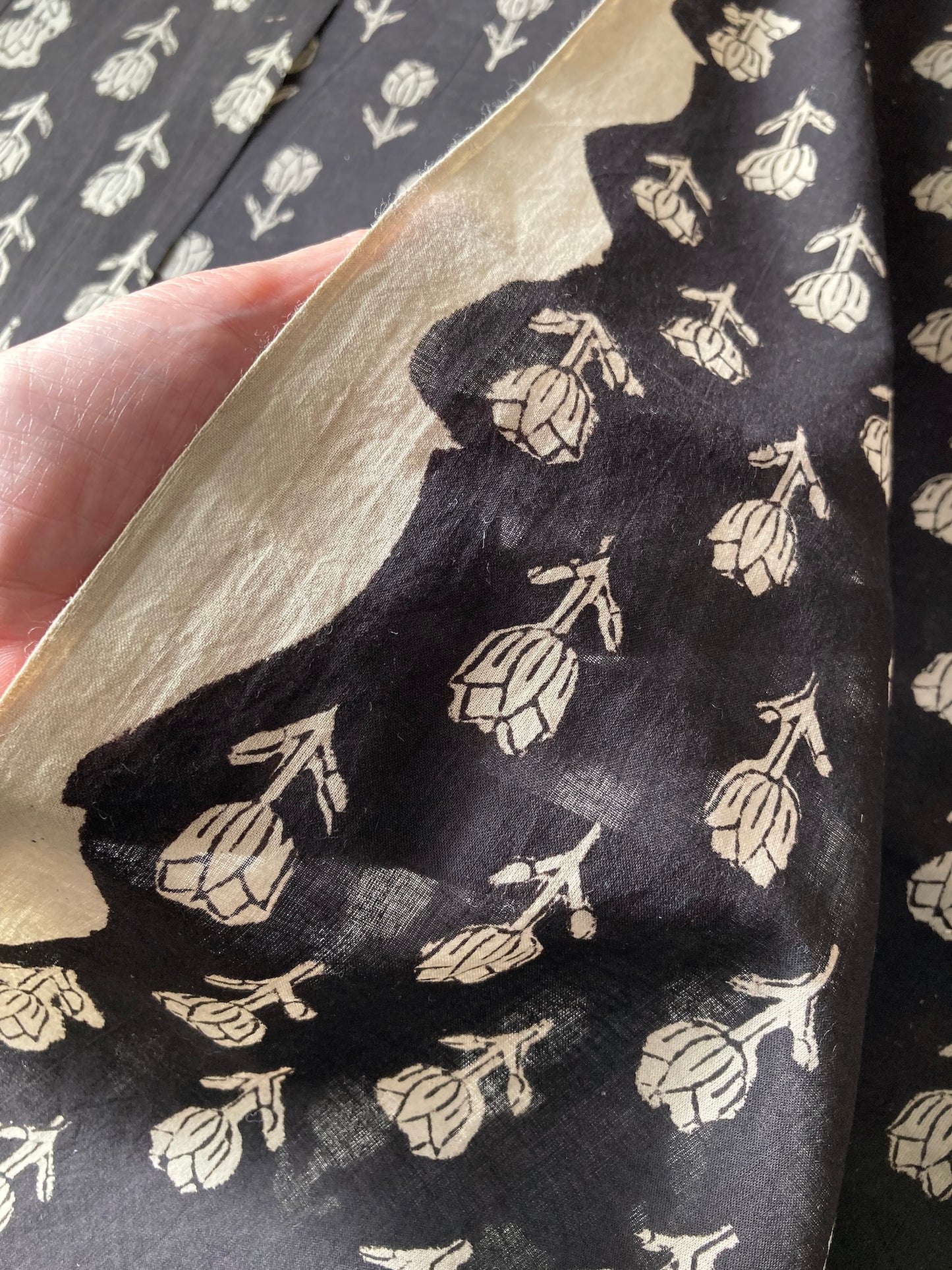 Hand Block Printed Fabric Bagru Black Fabric #289-2