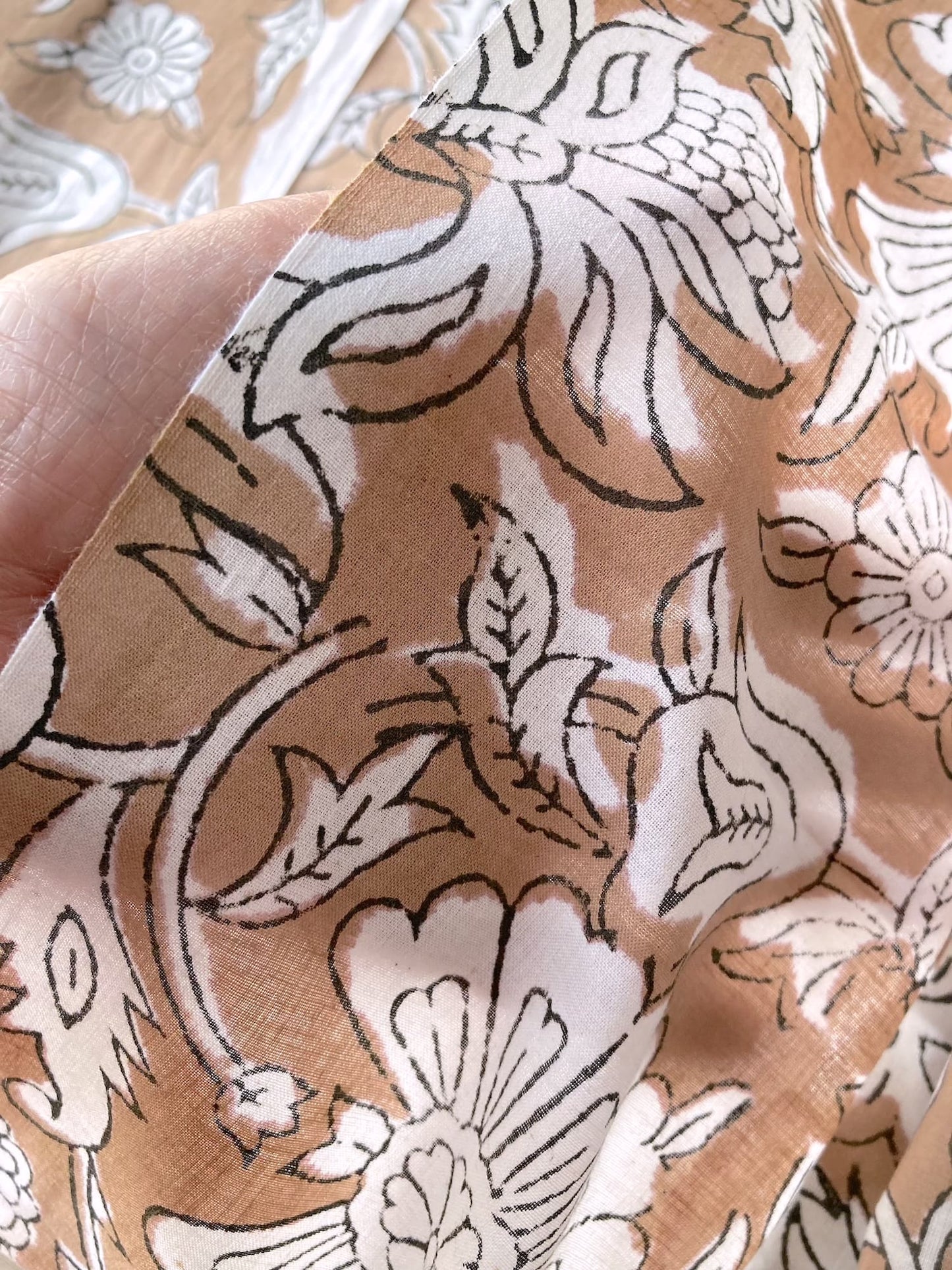 ハンドブロックプリント キャメルカラー コットンプリント生地 #296-1