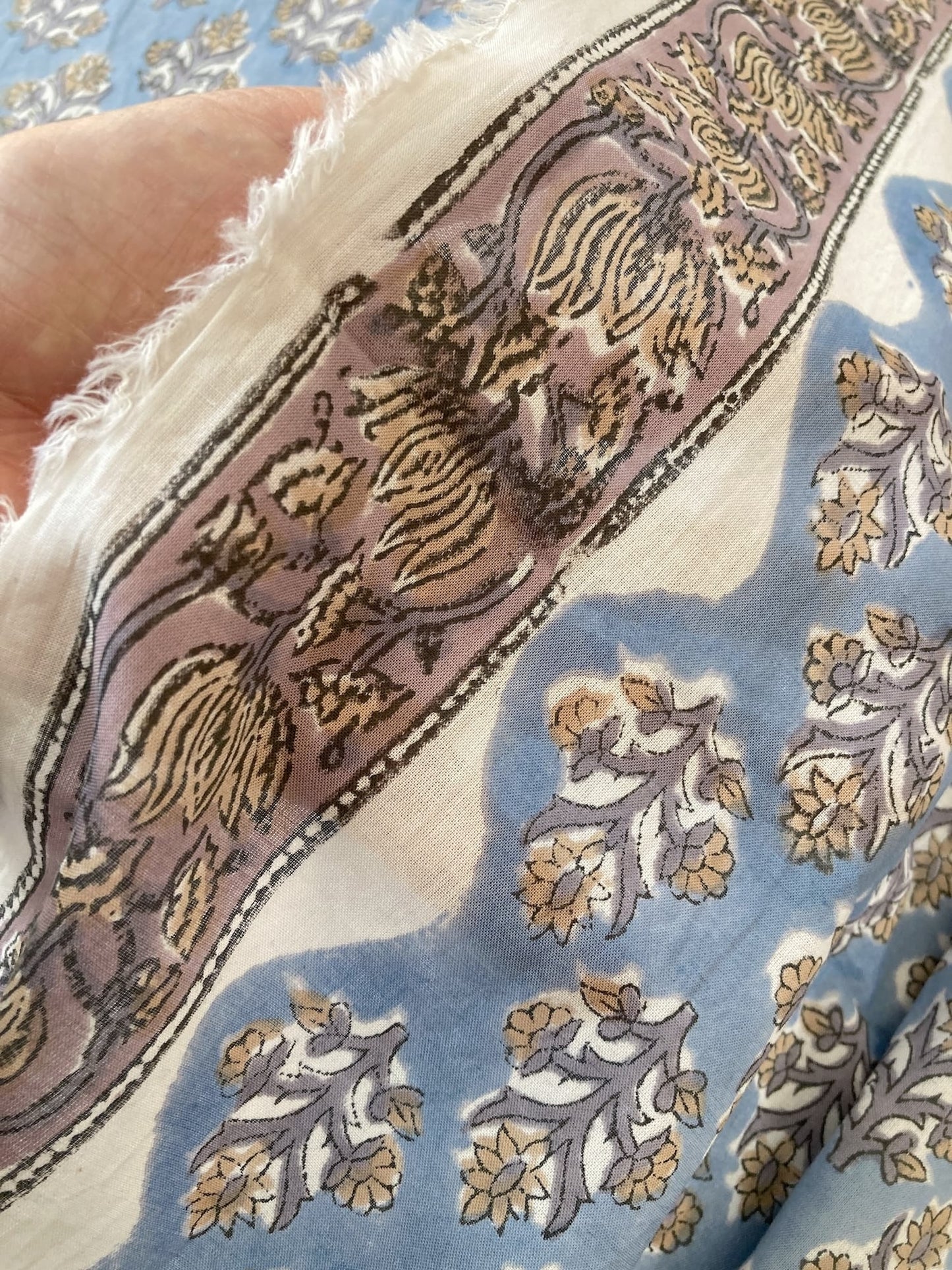 ハンドブロックプリント ライトブルー 小花柄 コットンプリント生地 #296-4