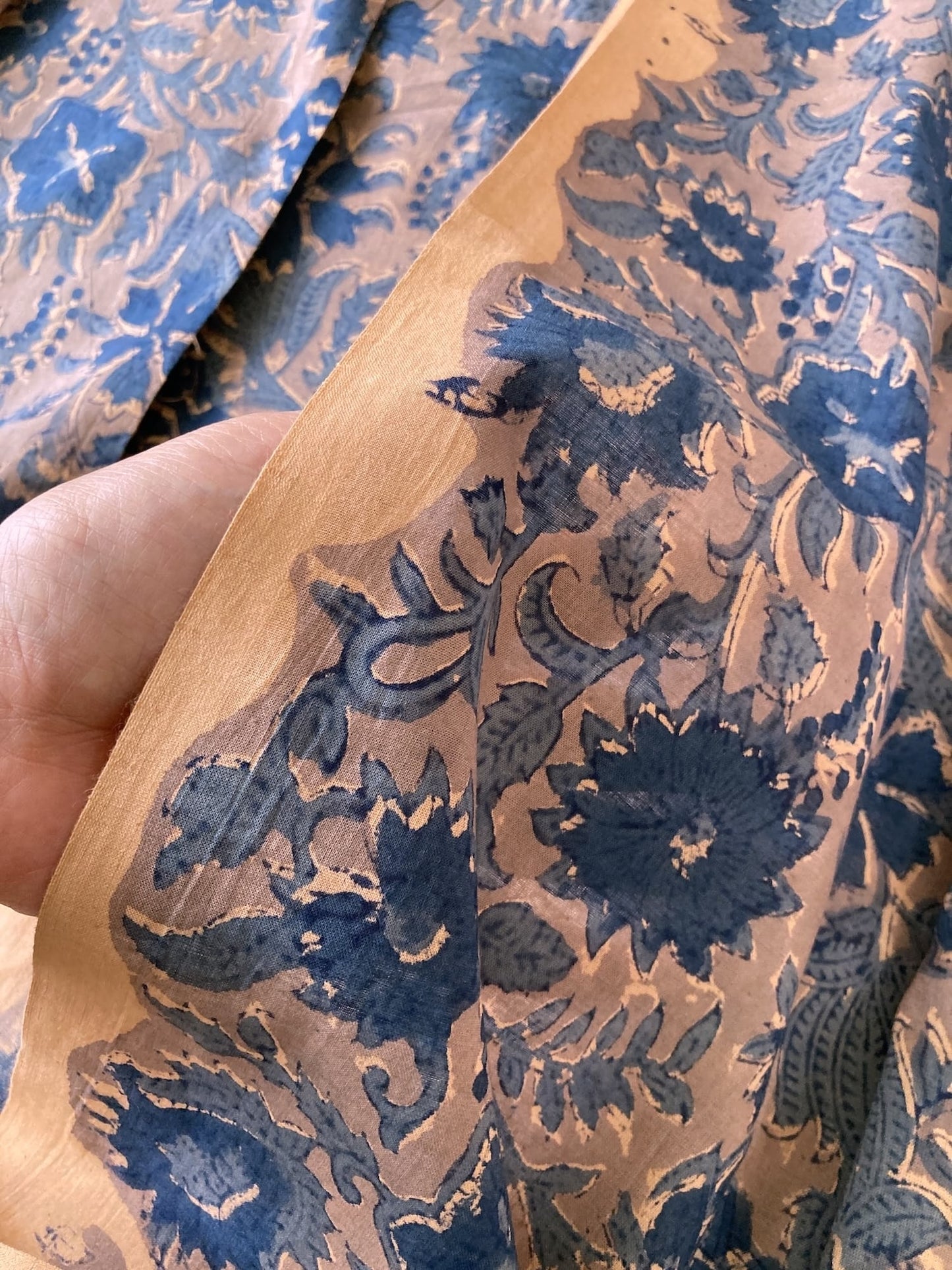 Hand Block Print Canyon Clay x Indigo Floral Cotton Fabric #298-4
