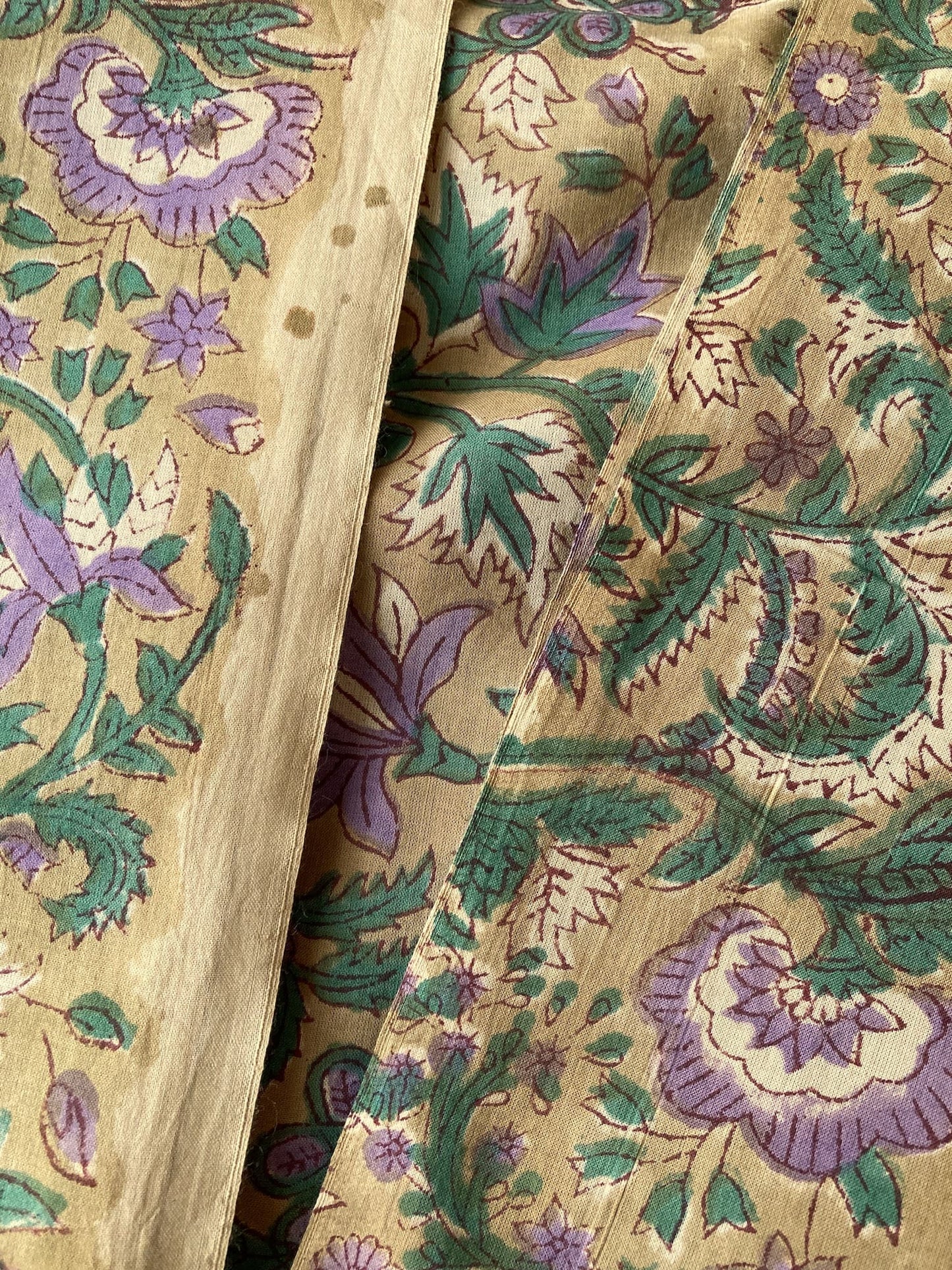 Hand Block Print Floral Olive Cotton Fabric #307-12