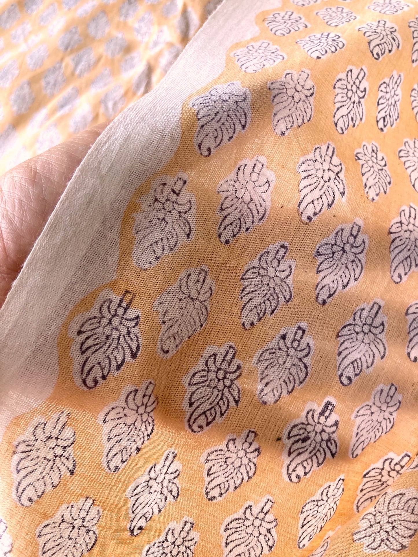 Hand Block Print Orange Floral Cotton Fabric #316-12
