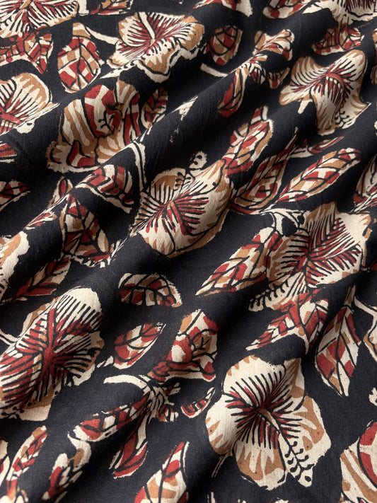 Hand Block Bagru Print Cotton Fabric Black x Red #345-2