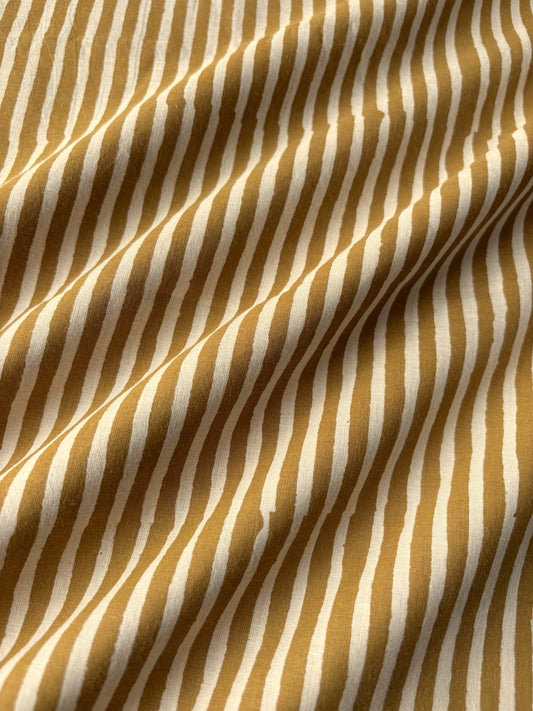 Hand Block Print Cotton Fabric Ivory x Mustard Stripe #345-3