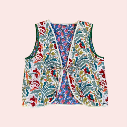 【custom order】Block Print Quilted Reversible Vest #Nicole