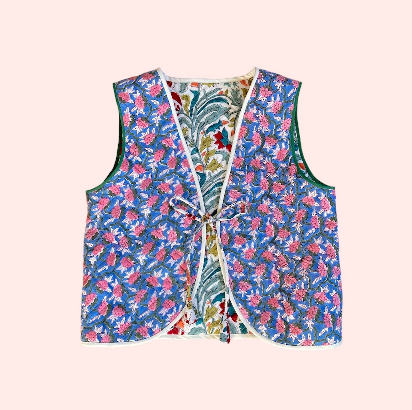 【custom order】Block Print Quilted Reversible Vest #Nicole