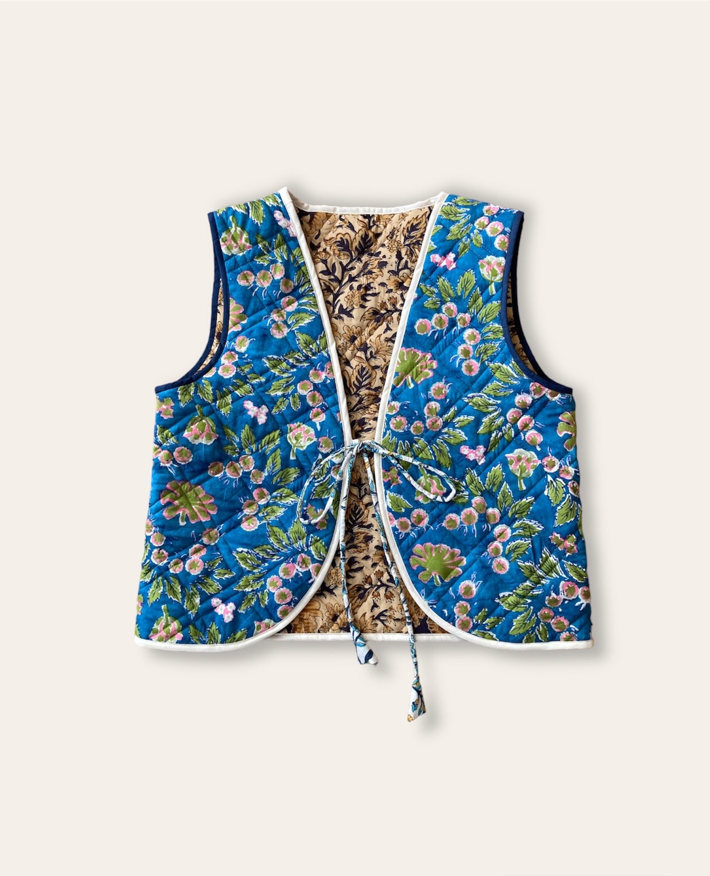 【custom order】Block Print Quilted Reversible Vest #Nicole