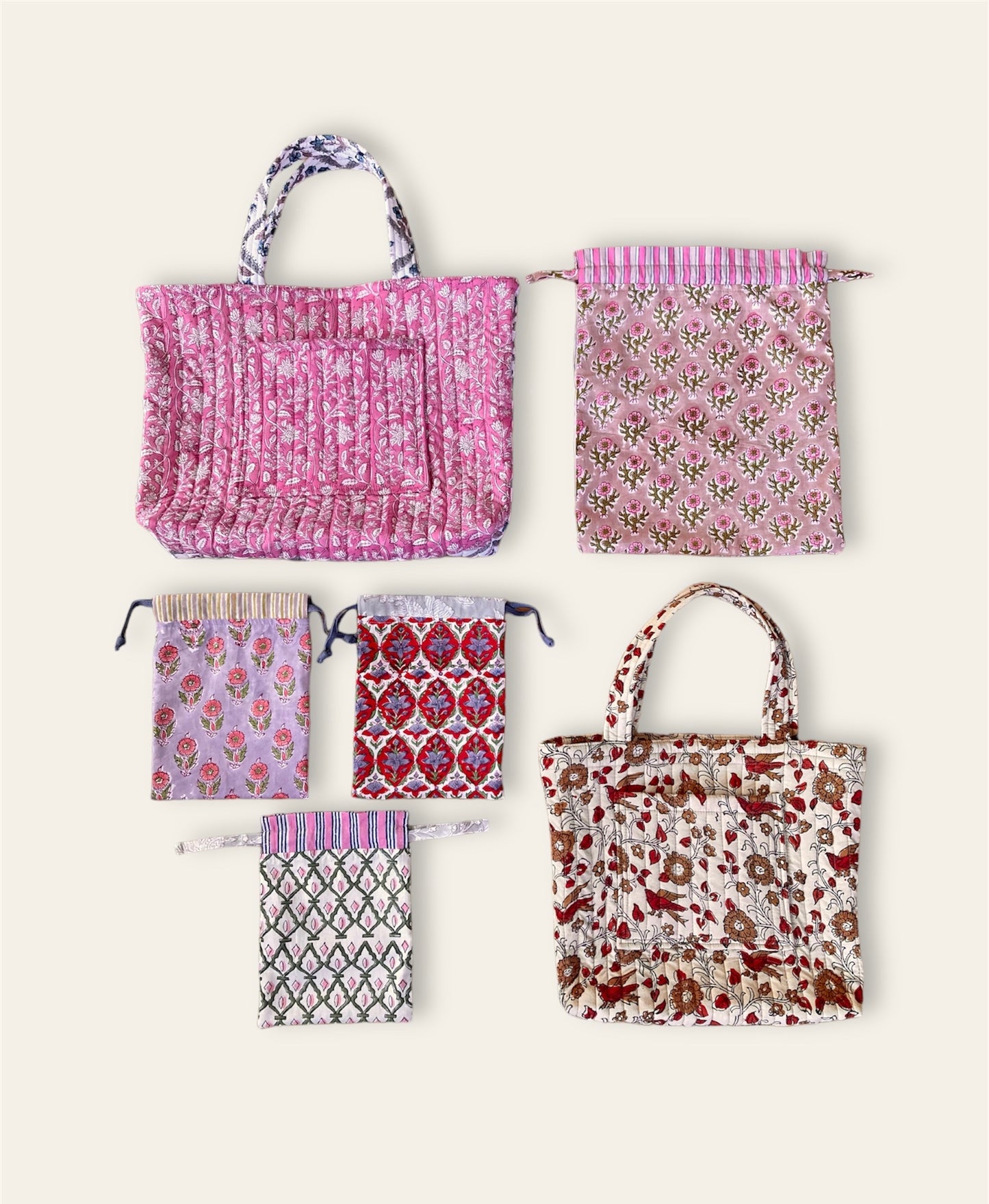 【 custom order 】Hand Block Print Quilted Tote Bag #daybag-M