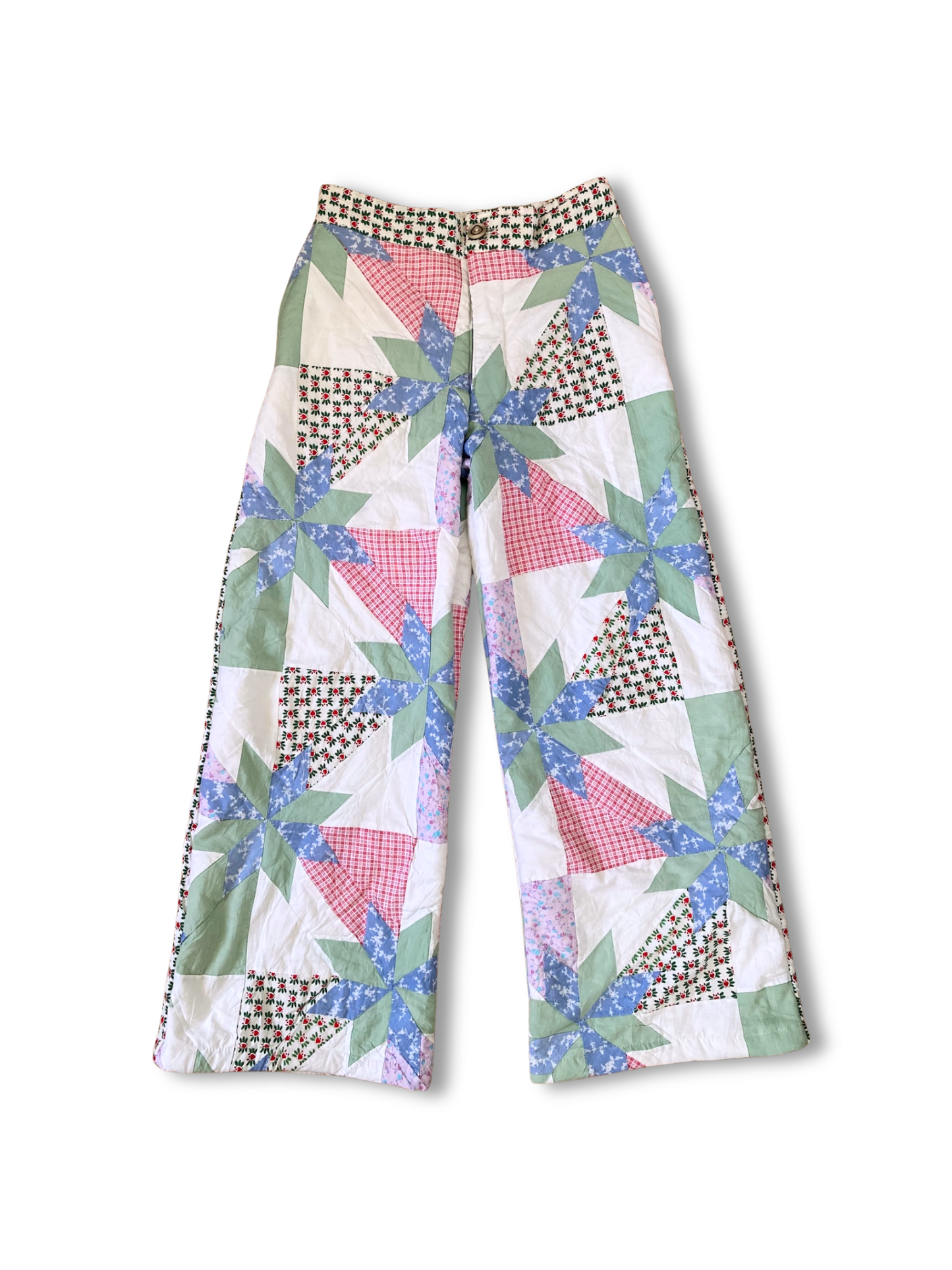 Patchwork-Style Wide Pants Made from Vintage Quilted Fabric