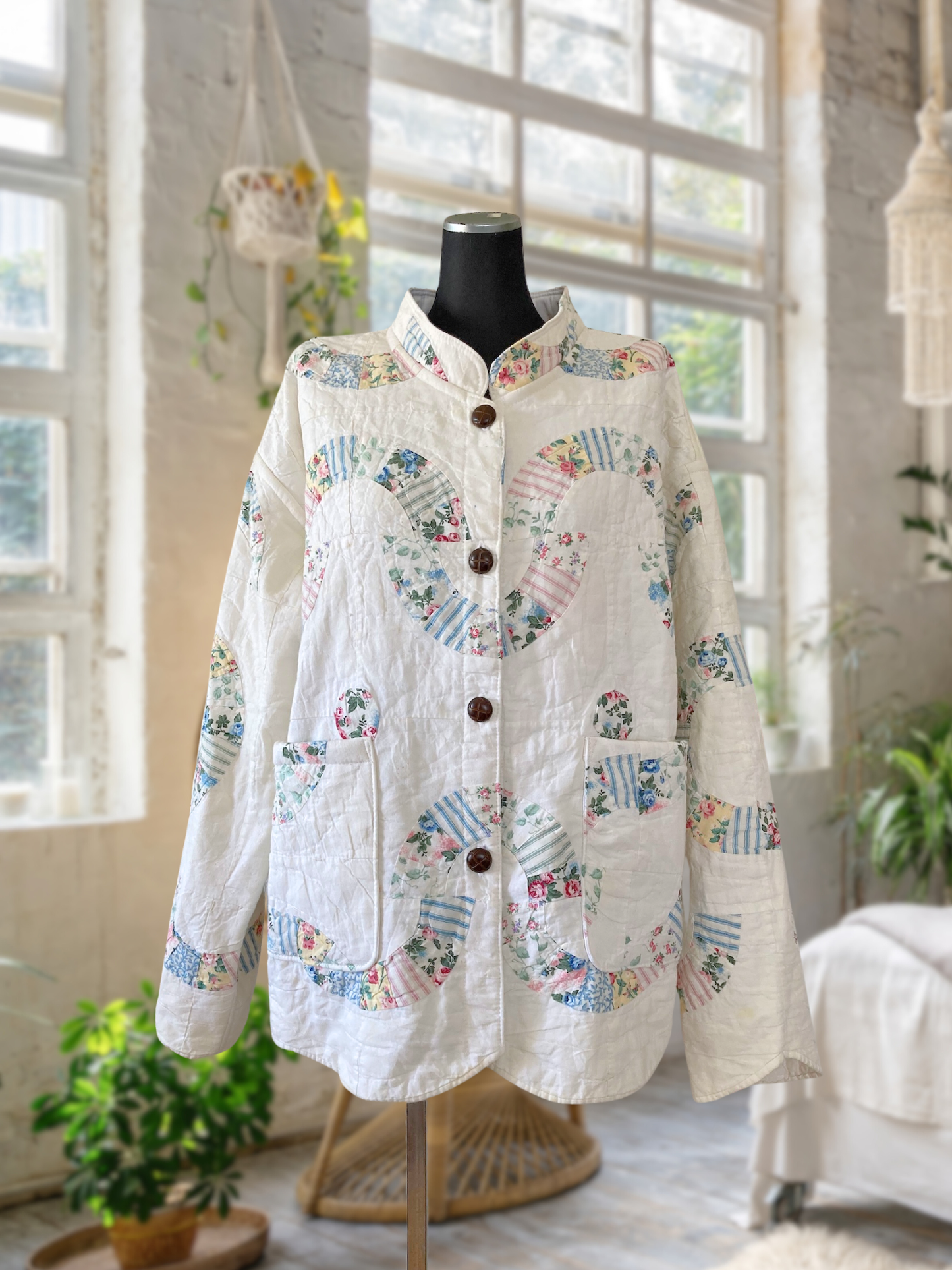 One-of-a-Kind Vintage Quilt Jacket with Scallop Trim