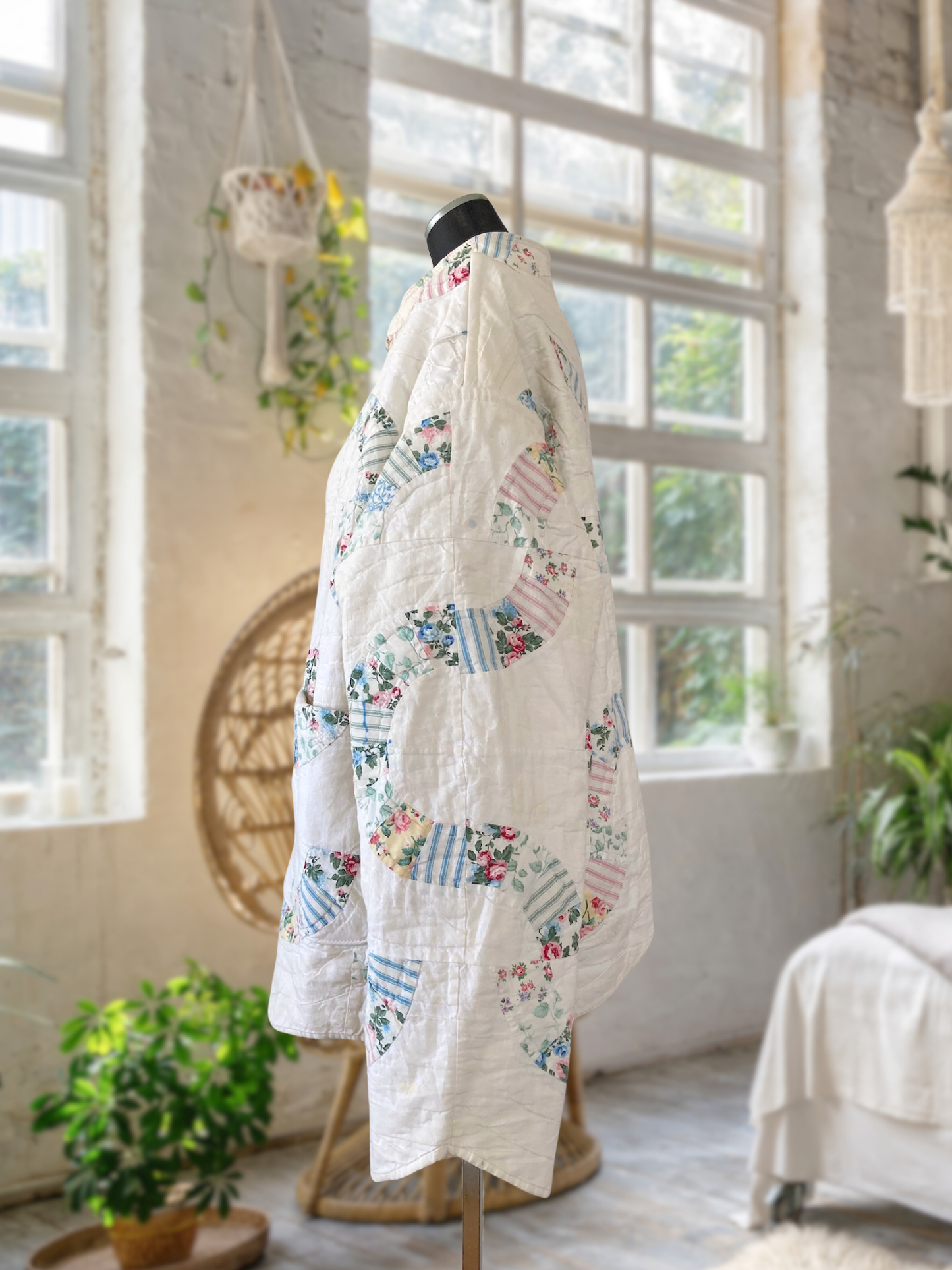 One-of-a-Kind Vintage Quilt Jacket with Scallop Trim