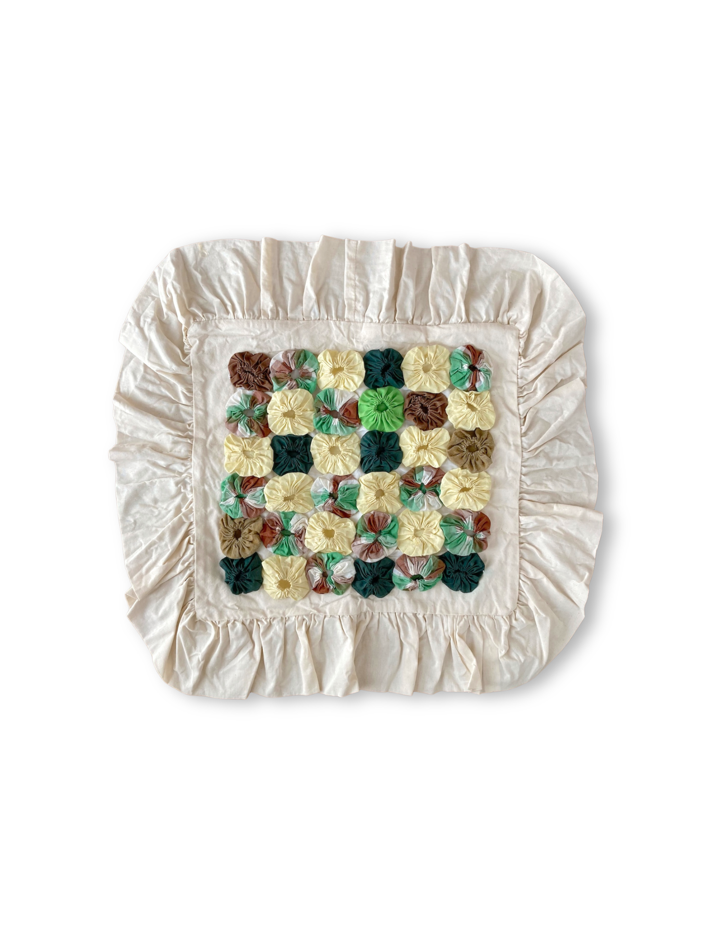 Vintage Yo Yo Quilt Cushion Cover Handmade Cotton Frill Pillow Cover 35x37cm