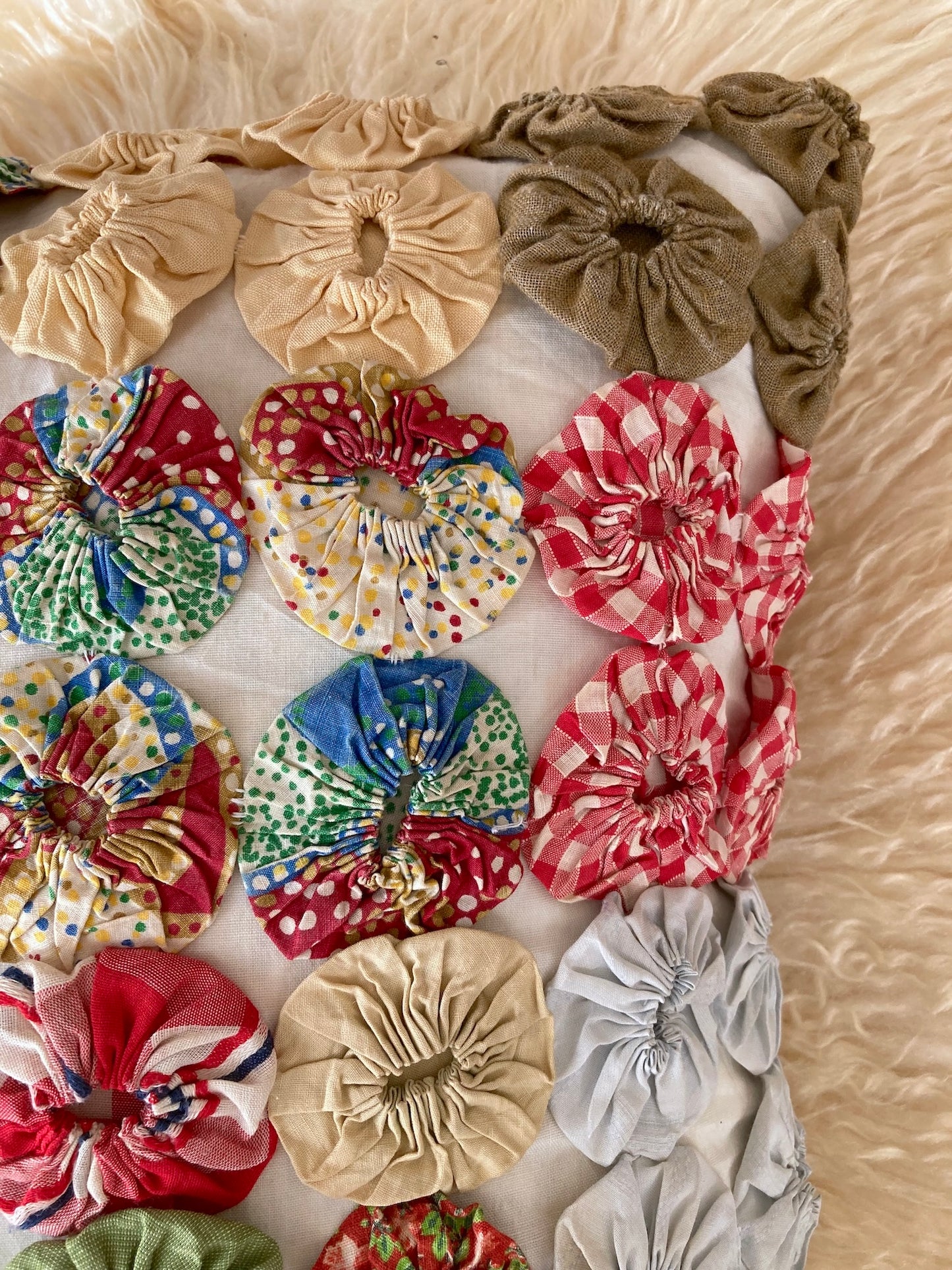 Vintage Yo Yo Quilt Cushion Cover Handmade Cotton Block Print Pillow 40x40cm