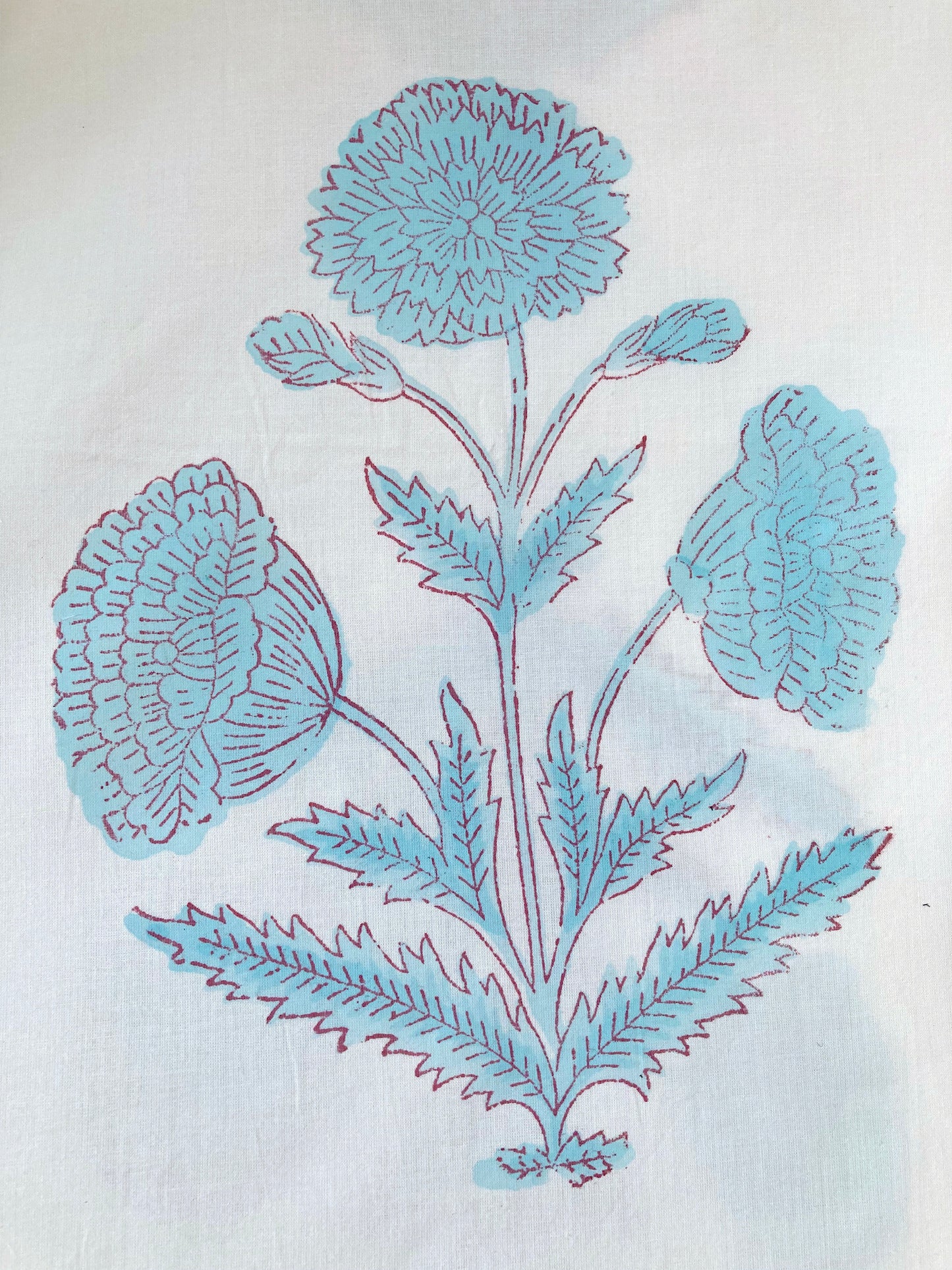 Hand Block Print White Cotton Fabric #221-1