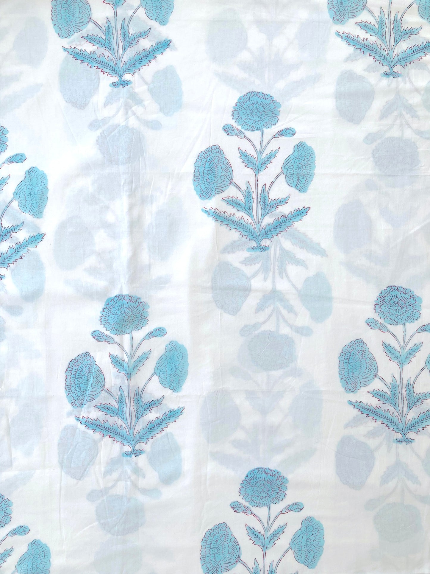 Hand Block Print White Cotton Fabric #221-1