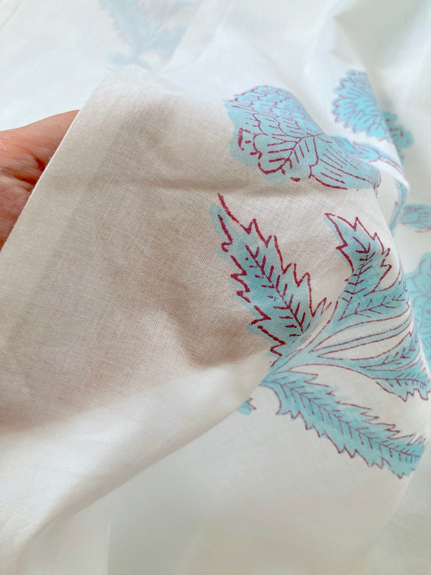 Hand Block Print White Cotton Fabric #221-1