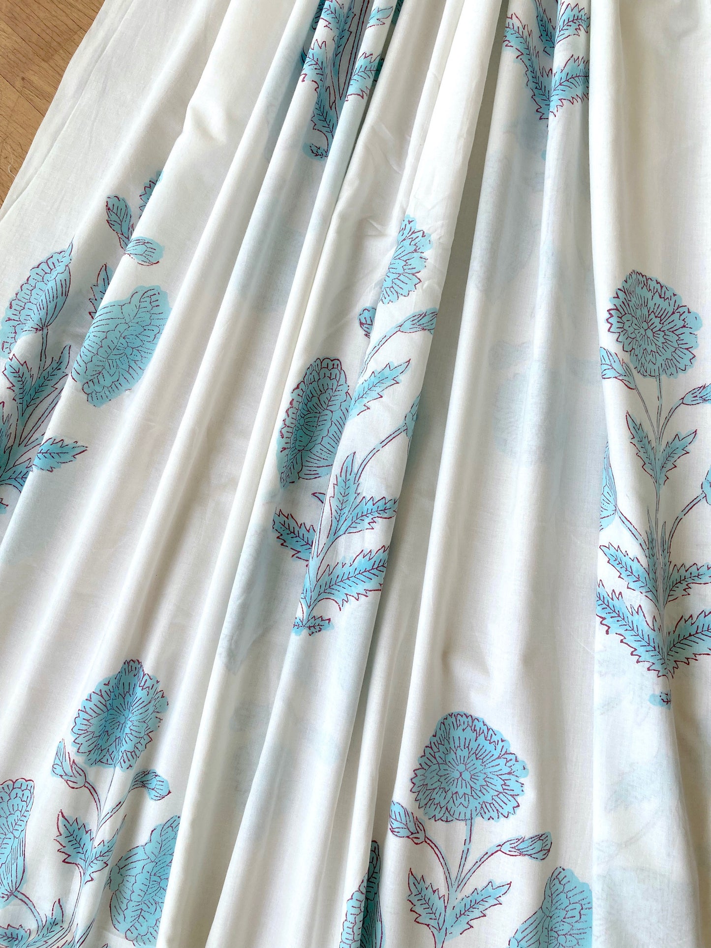 Hand Block Print White Cotton Fabric #221-1