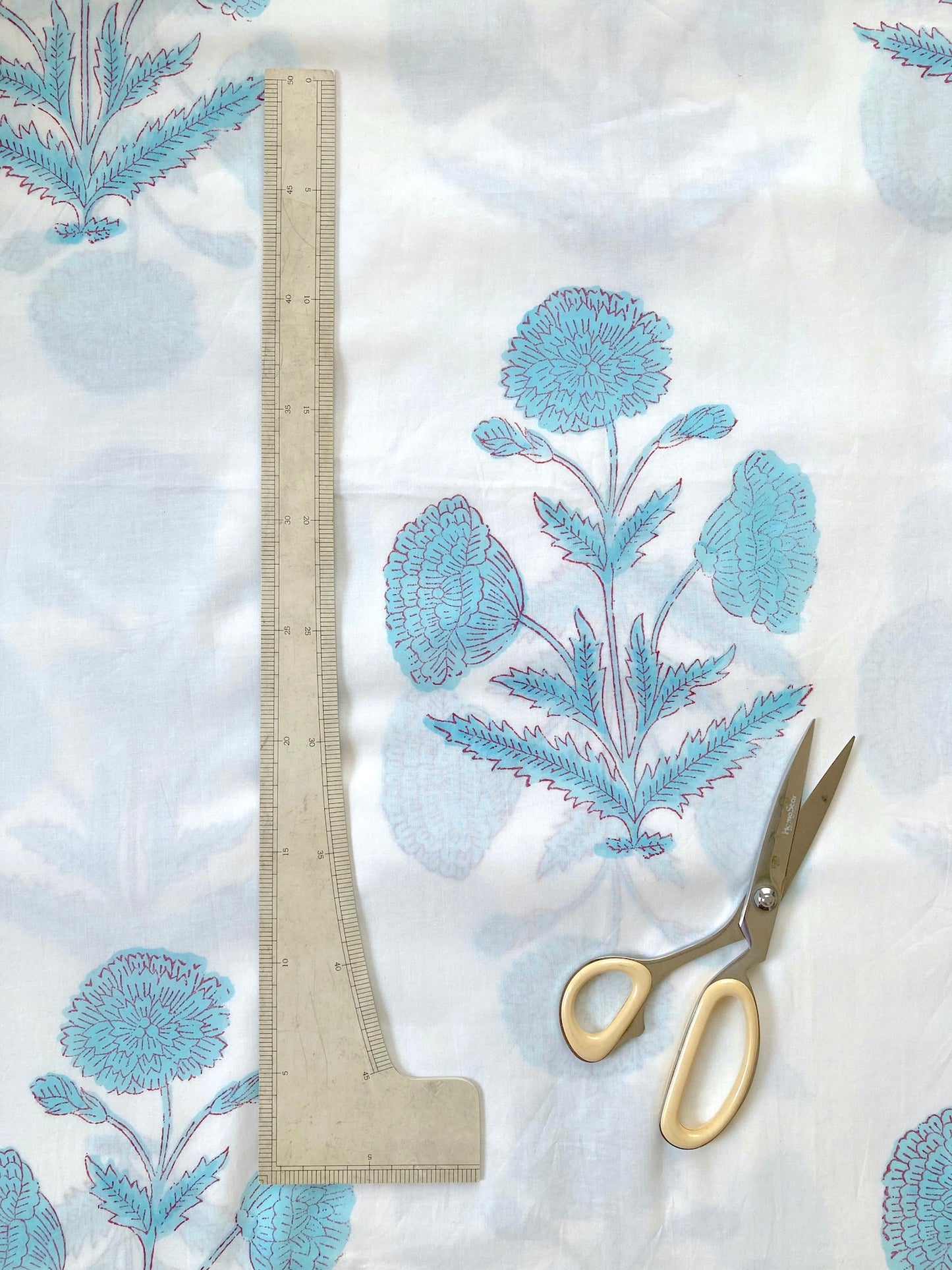 Hand Block Print White Cotton Fabric #221-1