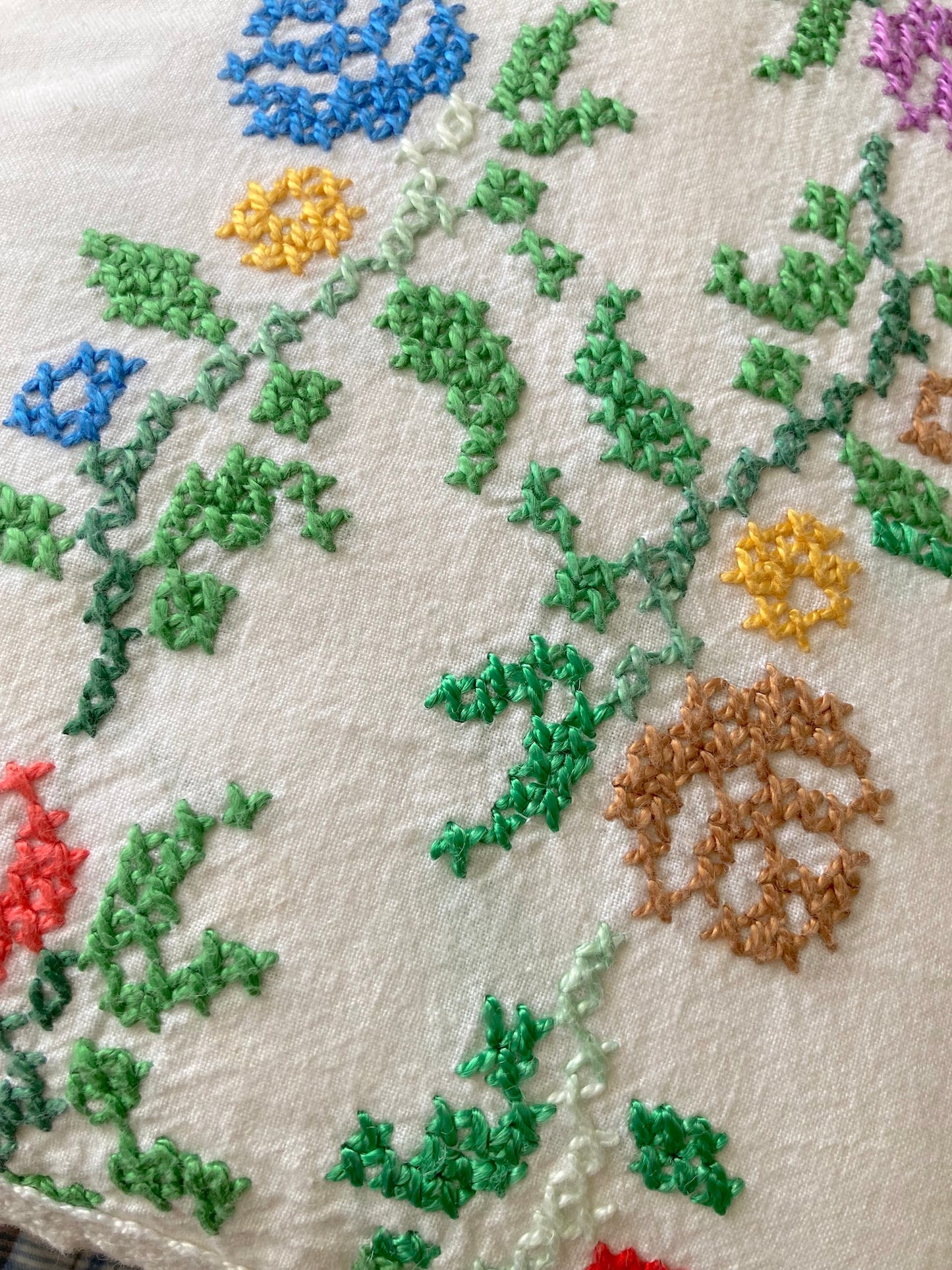 ヴィンテージ クロス刺繍 コットン長方形 クッションカバー