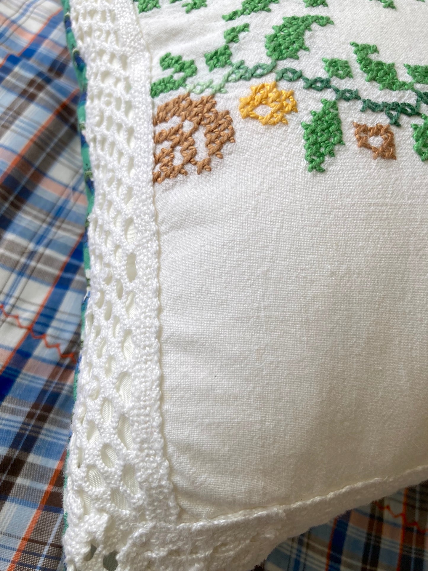 ヴィンテージ クロス刺繍 コットン長方形 クッションカバー