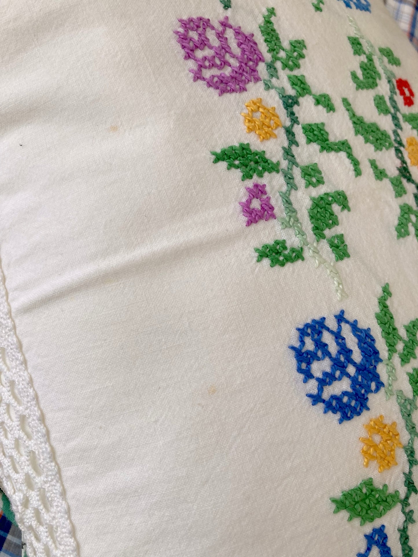 ヴィンテージ クロス刺繍 コットン長方形 クッションカバー